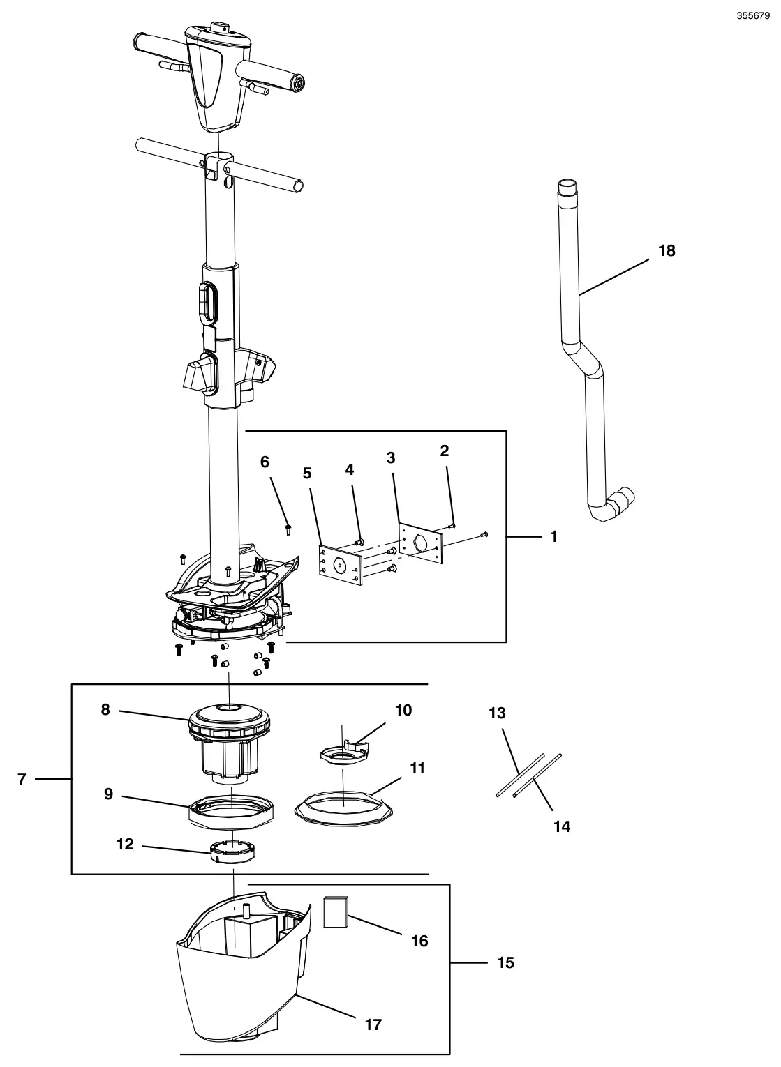 Tennant i-mop XL Plus handle assembly (continued) drawing, manual page 8