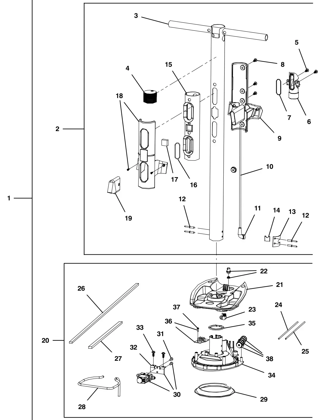 Tennant i-mop XL Plus handle assembly drawing, manual page 6