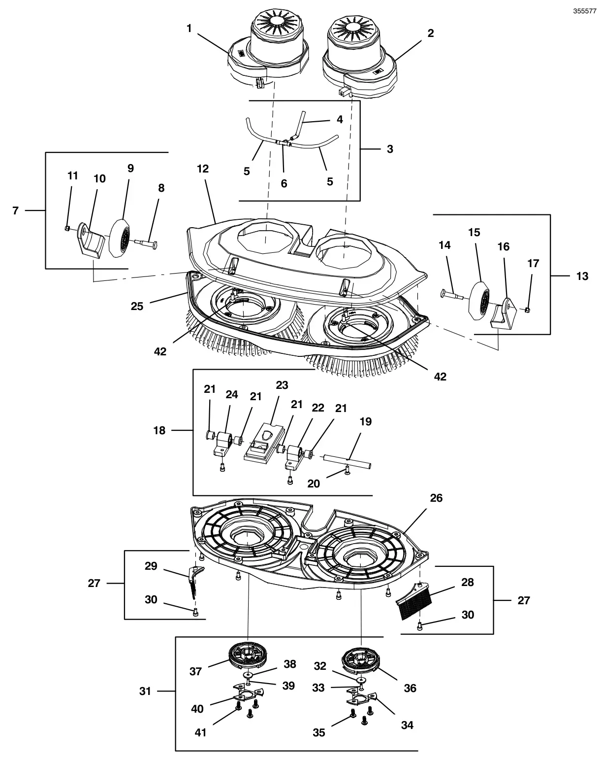 Tennant i-mop XL Plus scrub head assembly drawing, manual page 16