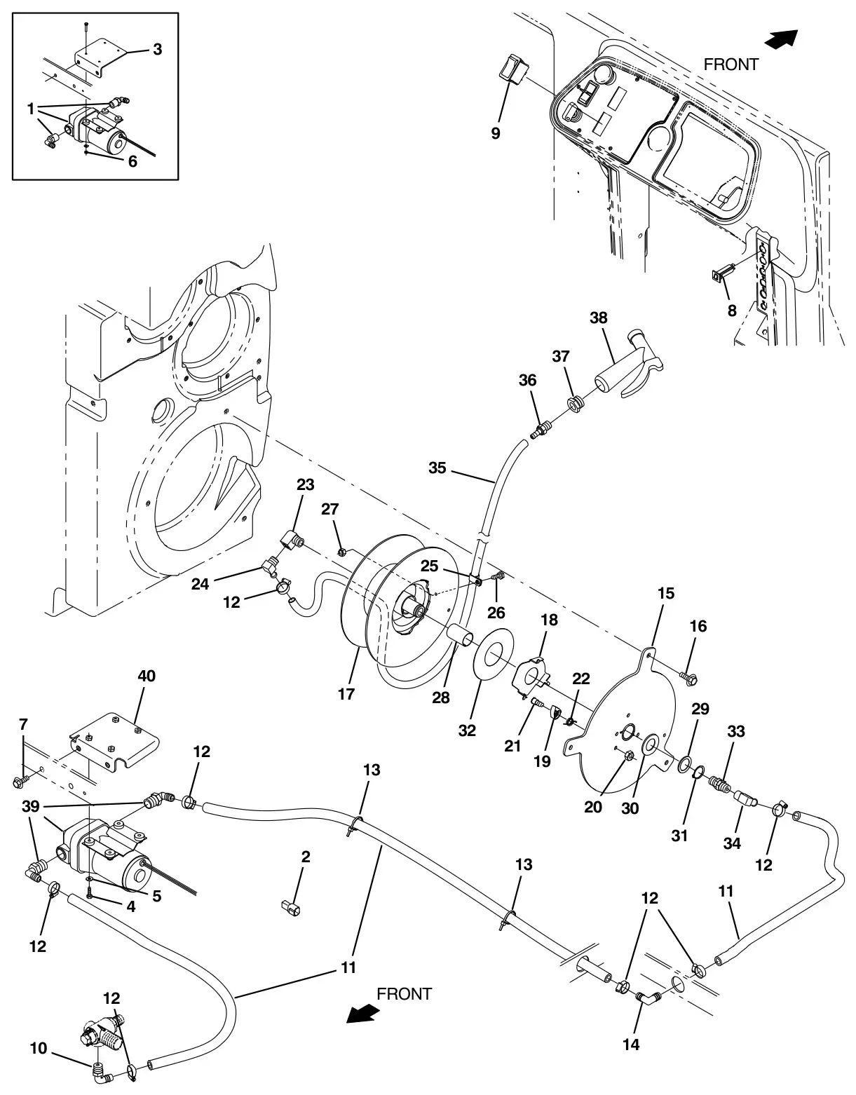 Tennant M17 spray nozzle group (option) drawing, manual page 154