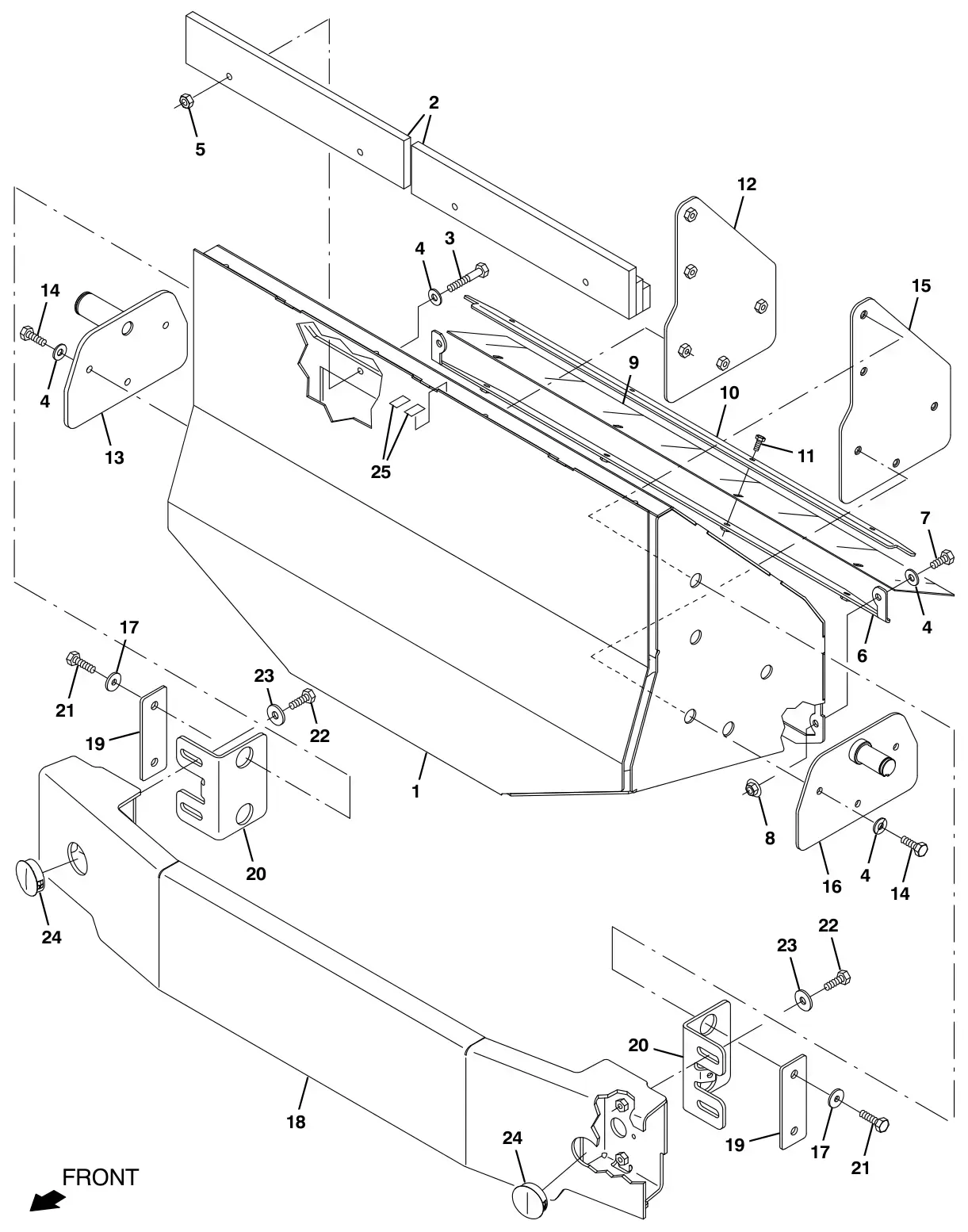 Tennant M17 steel hopper and bumper group (011000 -) (option) drawing, manual page 186