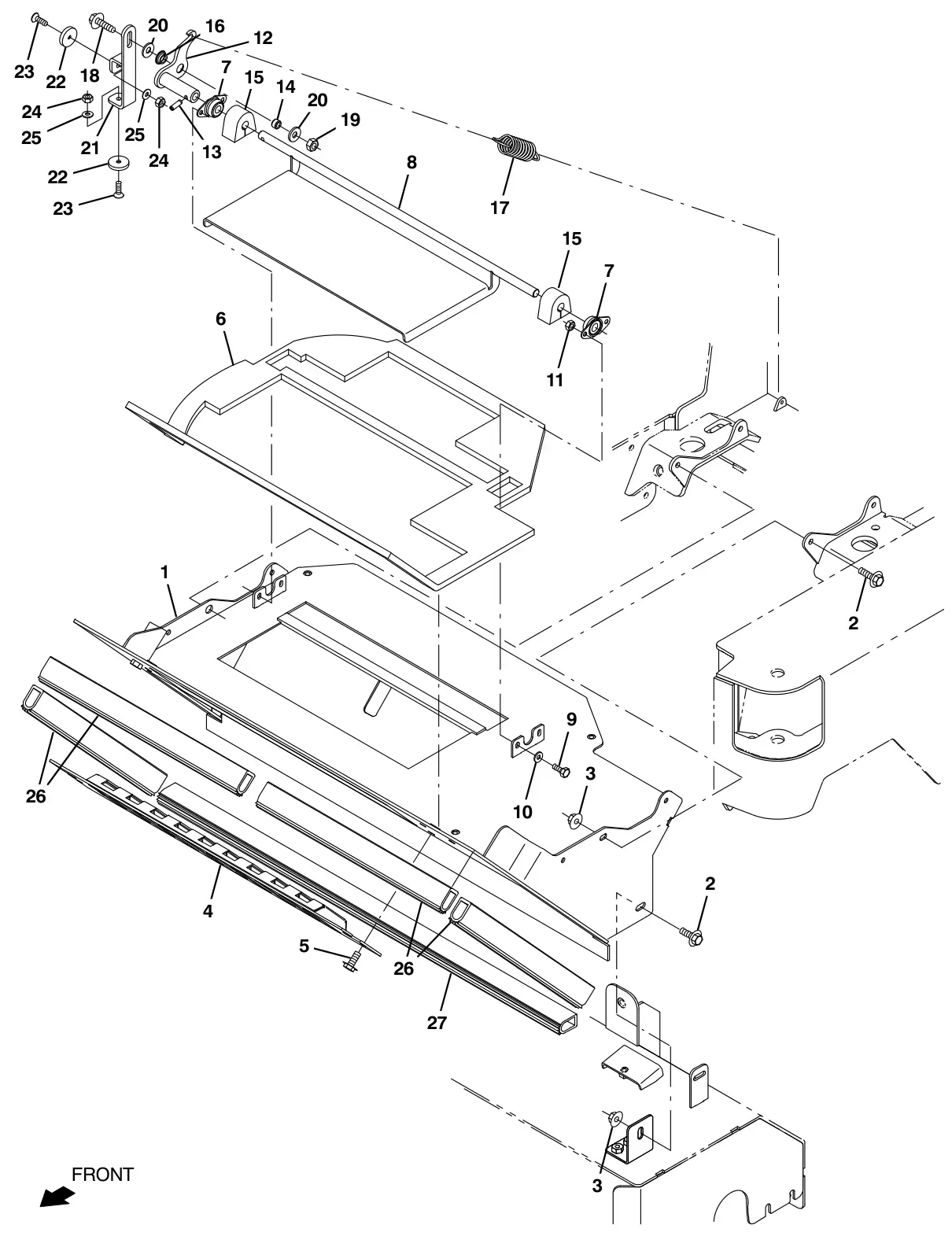 Tennant M17 steel hopper pre - filter and dump door group (011000 -) (option) drawing, manual page 188