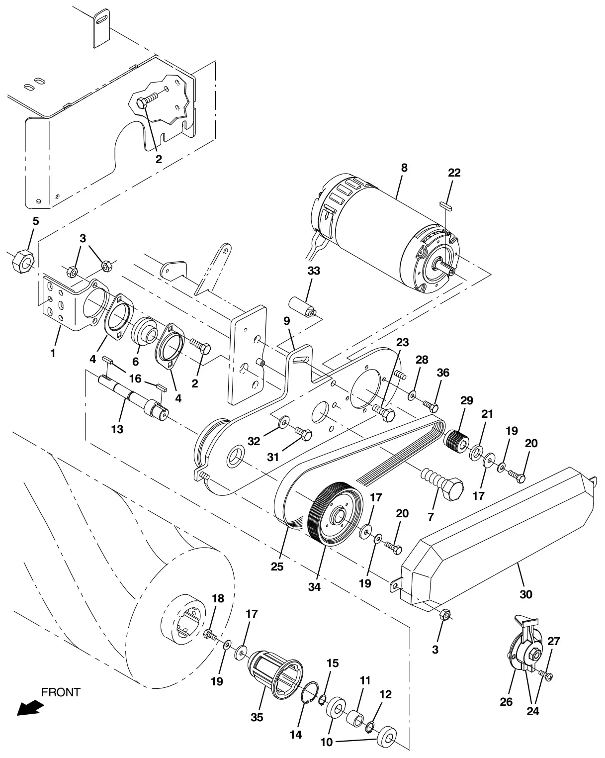 Tennant M17 direct throw main brush drive motor group (011000 -) (option) drawing, manual page 192