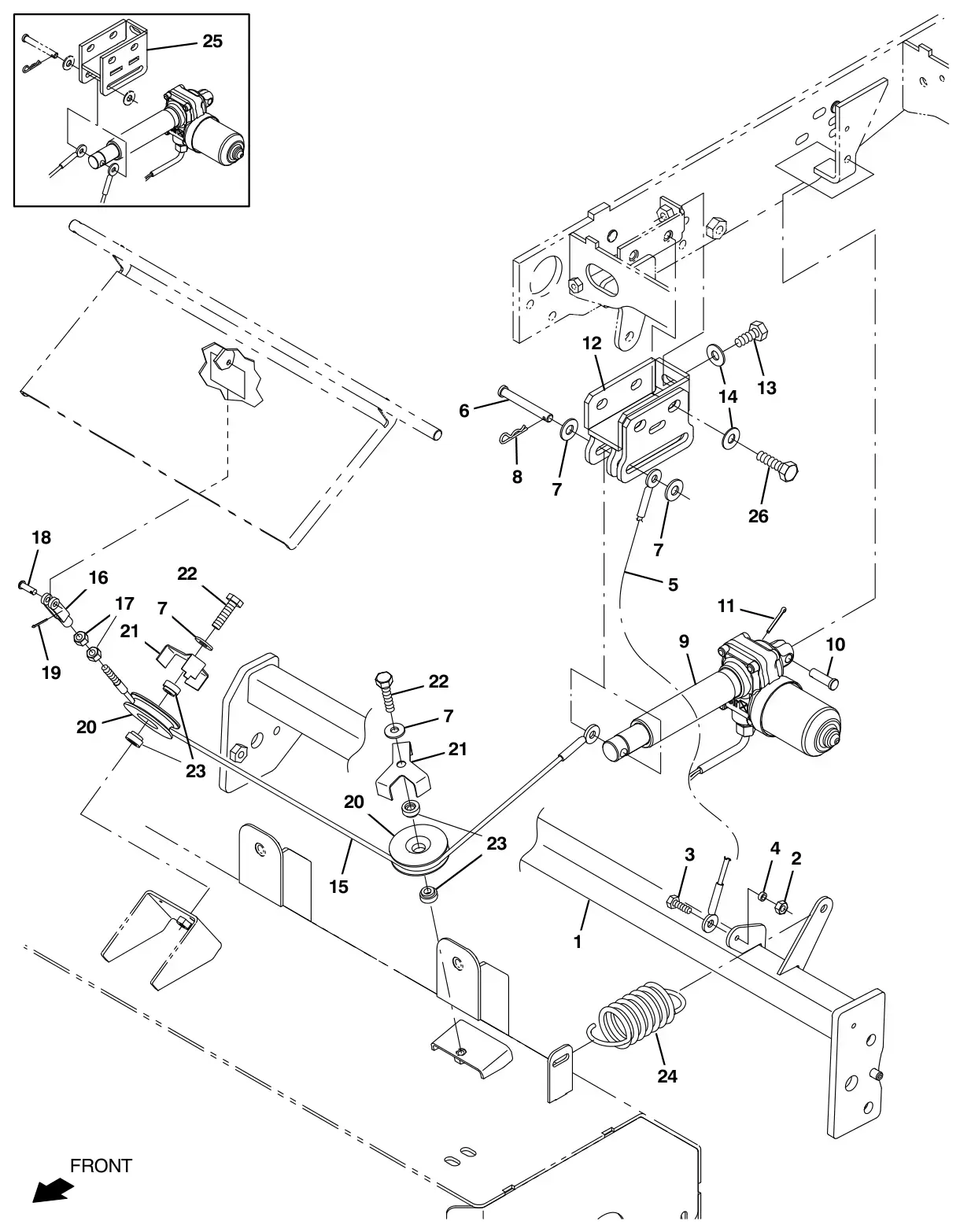 Tennant M17 direct throw main brush lift group (011000 -) (option) drawing, manual page 194