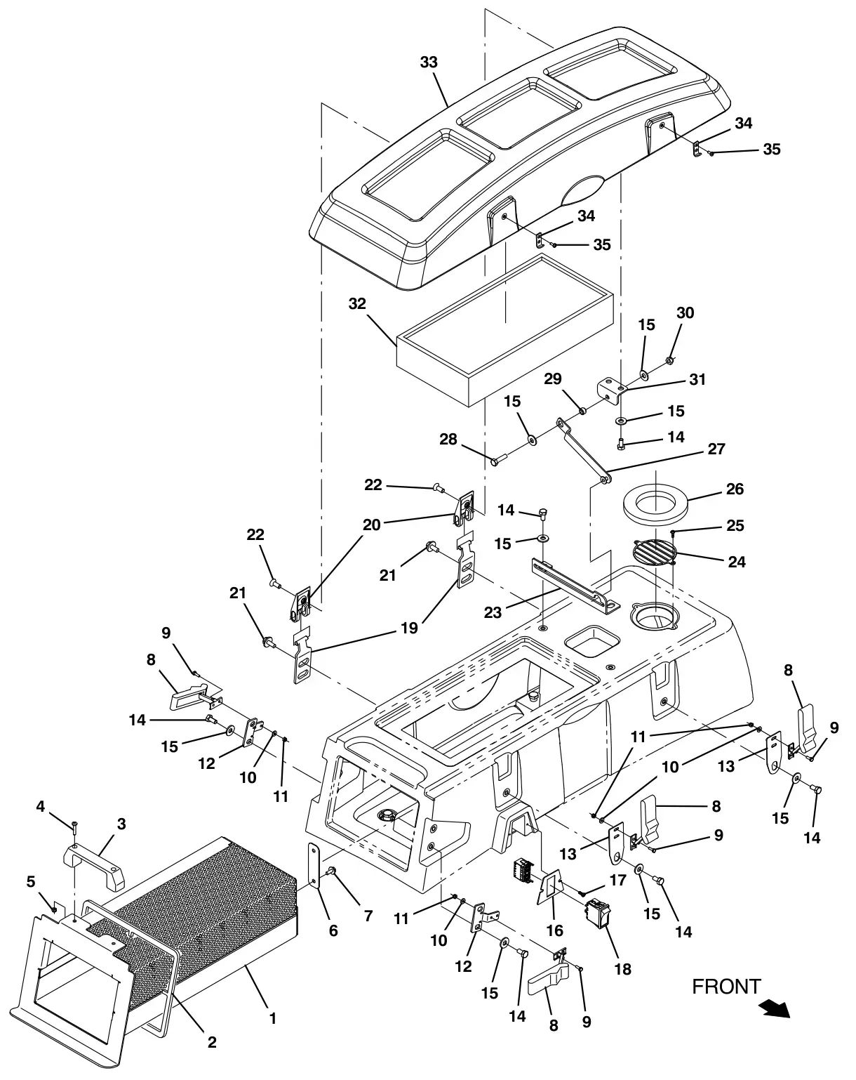 Tennant M17 dry vacuum debris tray and filter group (012000 -) (option) drawing, manual page 206