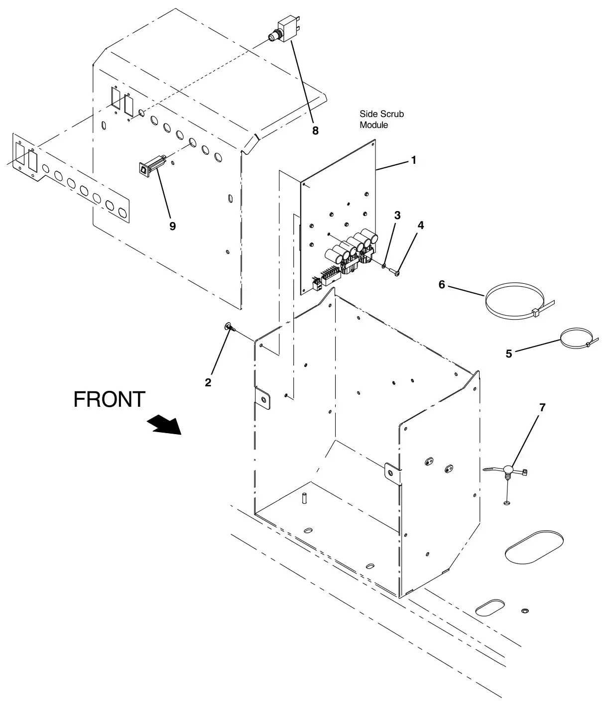Tennant M17 scrubbing side brush electrical group (option) drawing, manual page 134