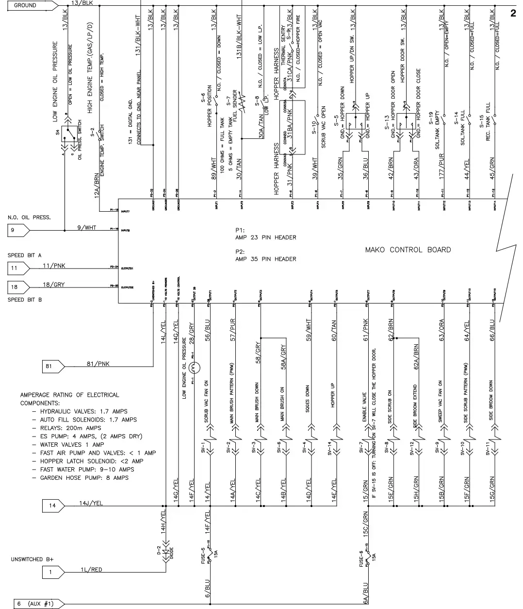Tennant M30 Diesel electrical schematic, (000000- 001544), sheet 3, manual page 136