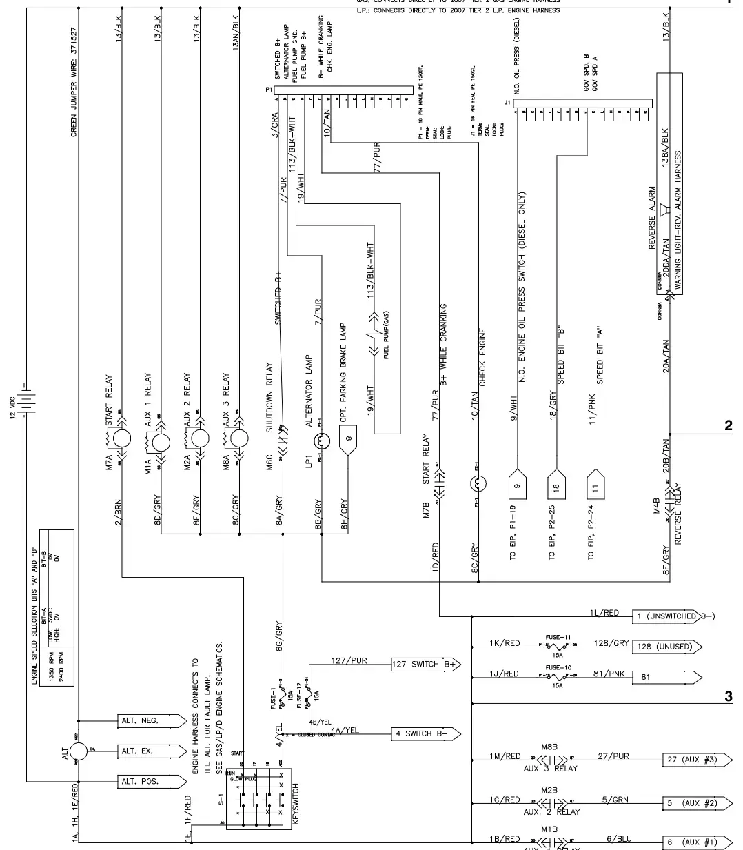 Tennant M30 Diesel electrical schematic, (000000- 001544), sheet 1, manual page 134