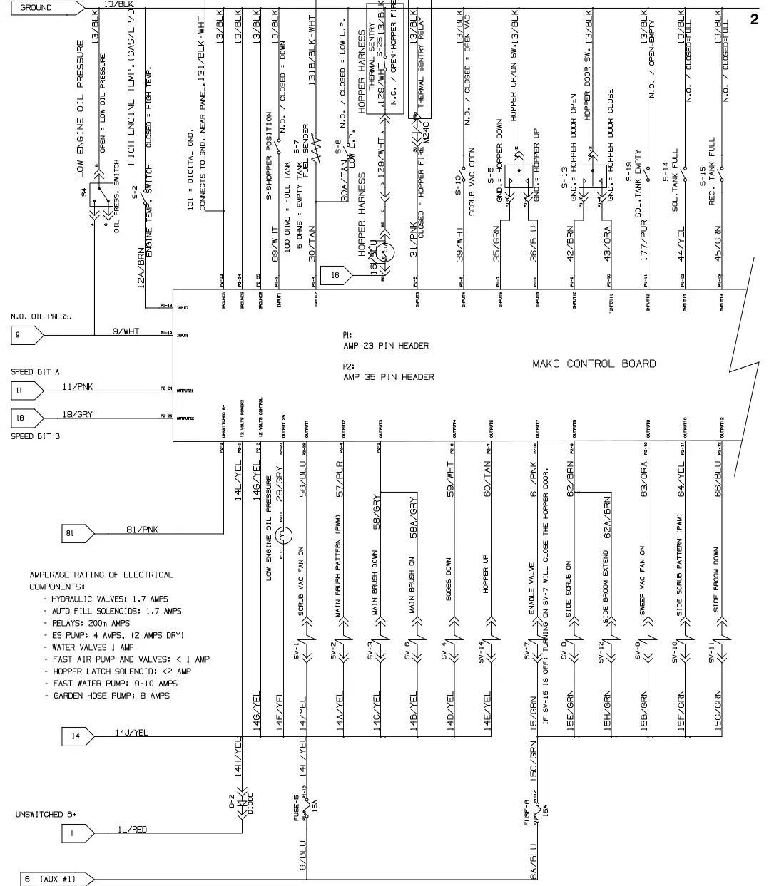 Tennant M30 Diesel electrical schematic, (001545- 003999), sheet 3, manual page 143