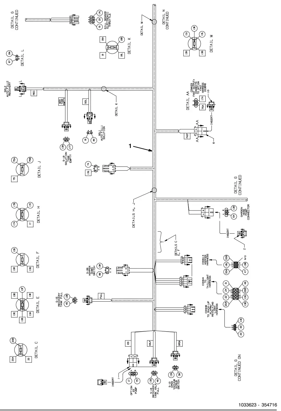Tennant M30 Diesel electrical wire harness group, main, drawing 1, manual page 156