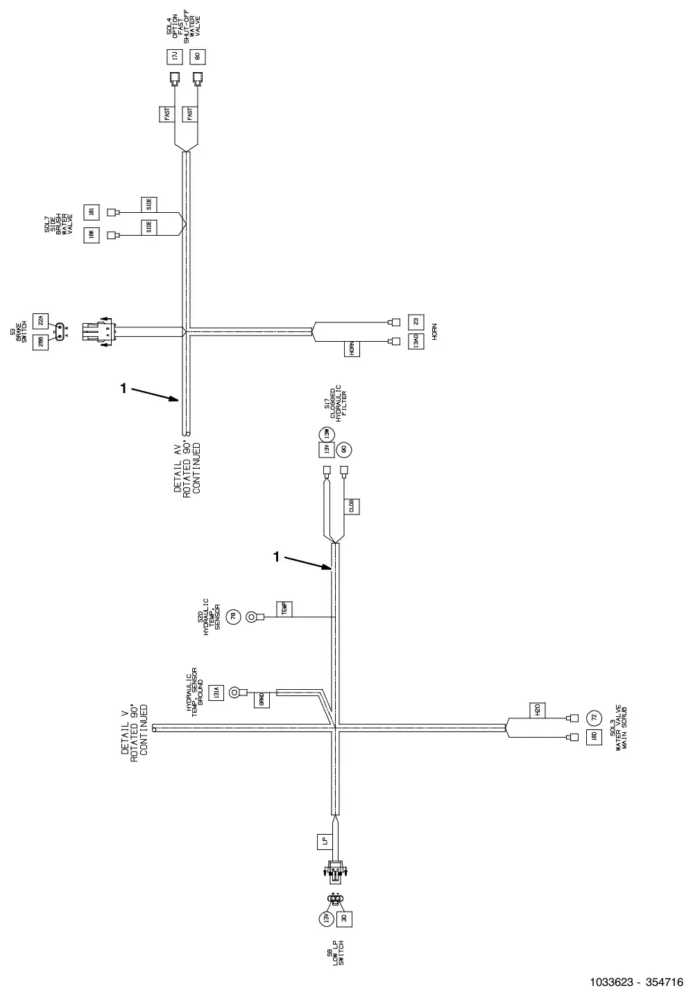 Tennant M30 Diesel electrical wire harness group, main, drawing 6, manual page 161