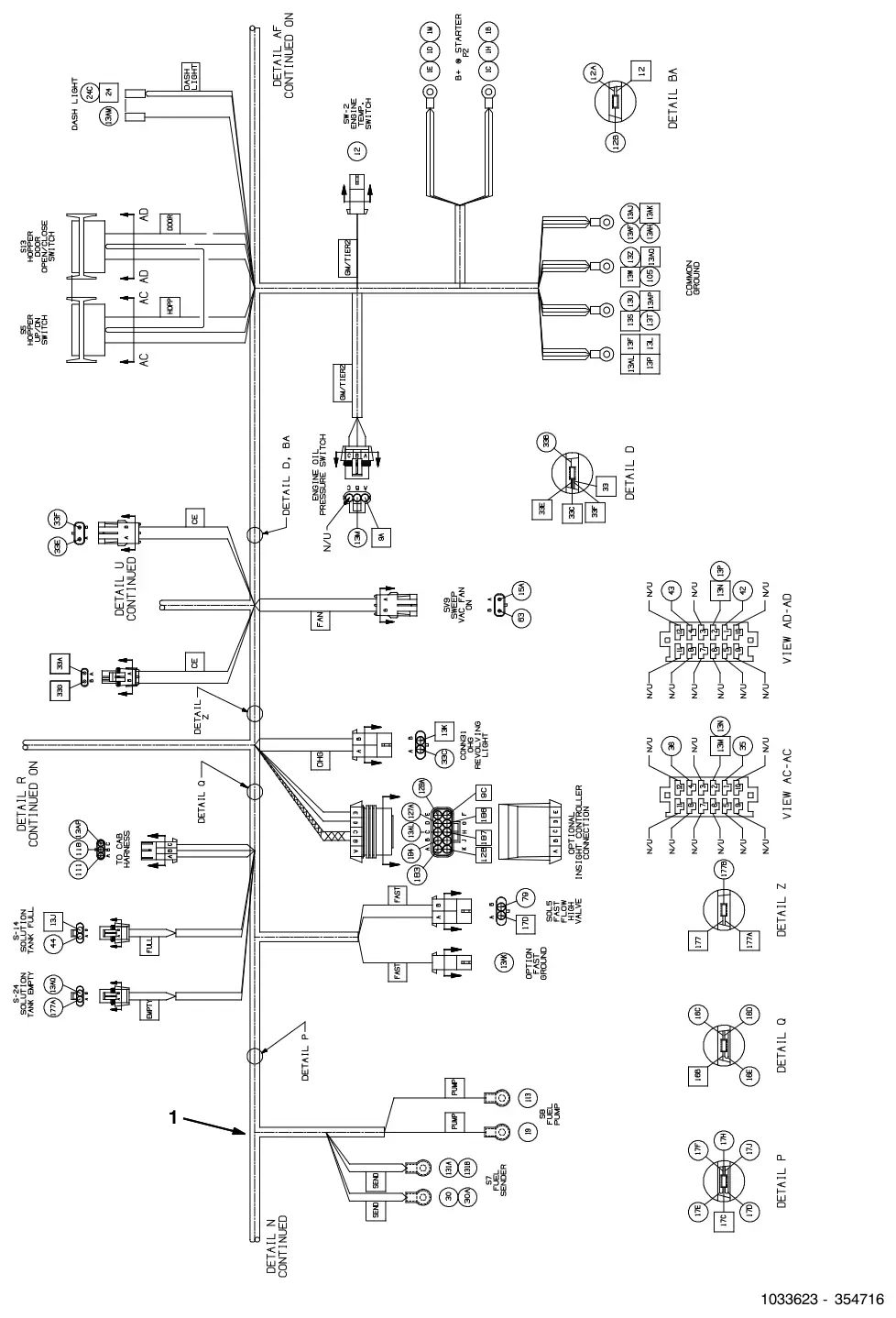 Tennant M30 Diesel electrical wire harness group, main, drawing 2, manual page 157