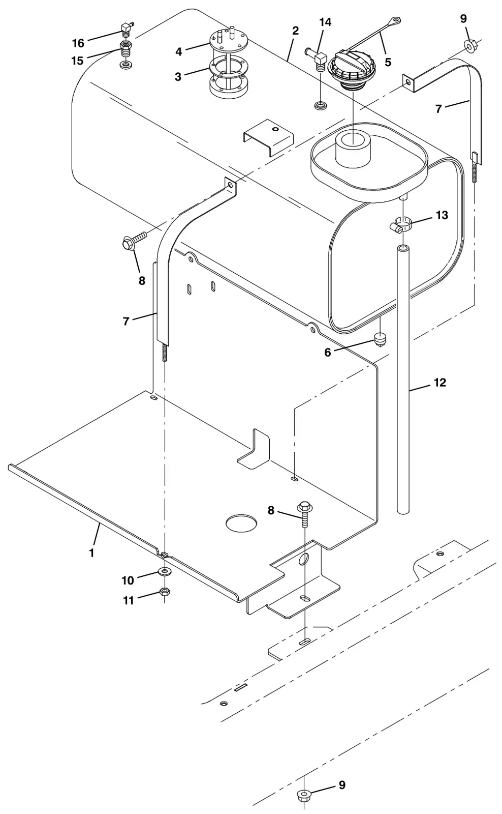 Tennant M30 Diesel engine fuel tank group, diesel drawing, manual page 34