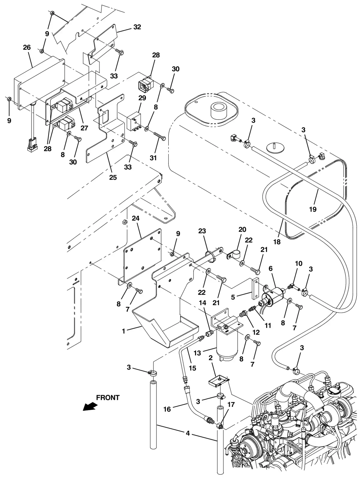 Tennant M30 Diesel engine fuel line group, diesel drawing, manual page 36