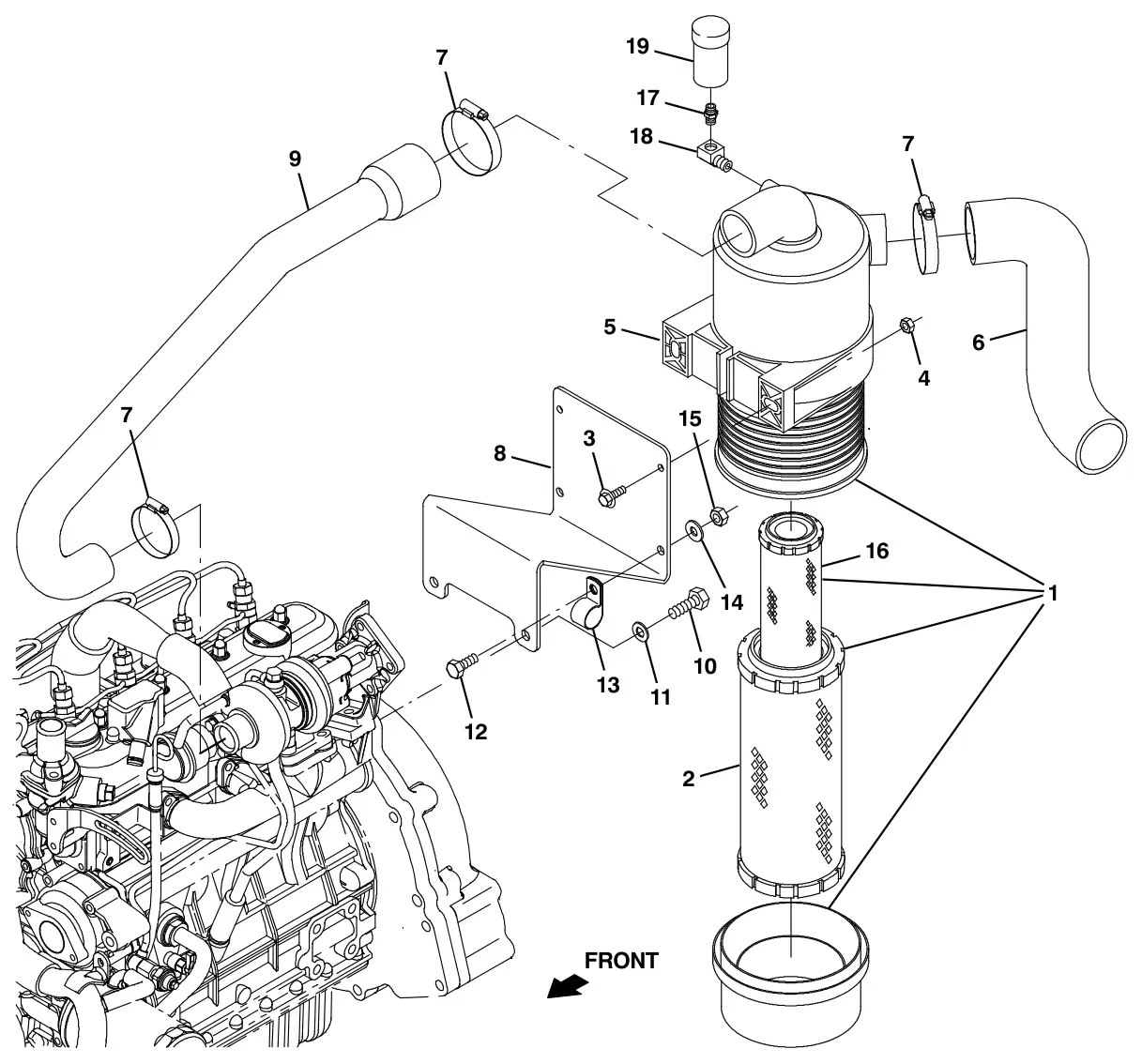 Tennant M30 Diesel engine air cleaner group drawing, manual page 38