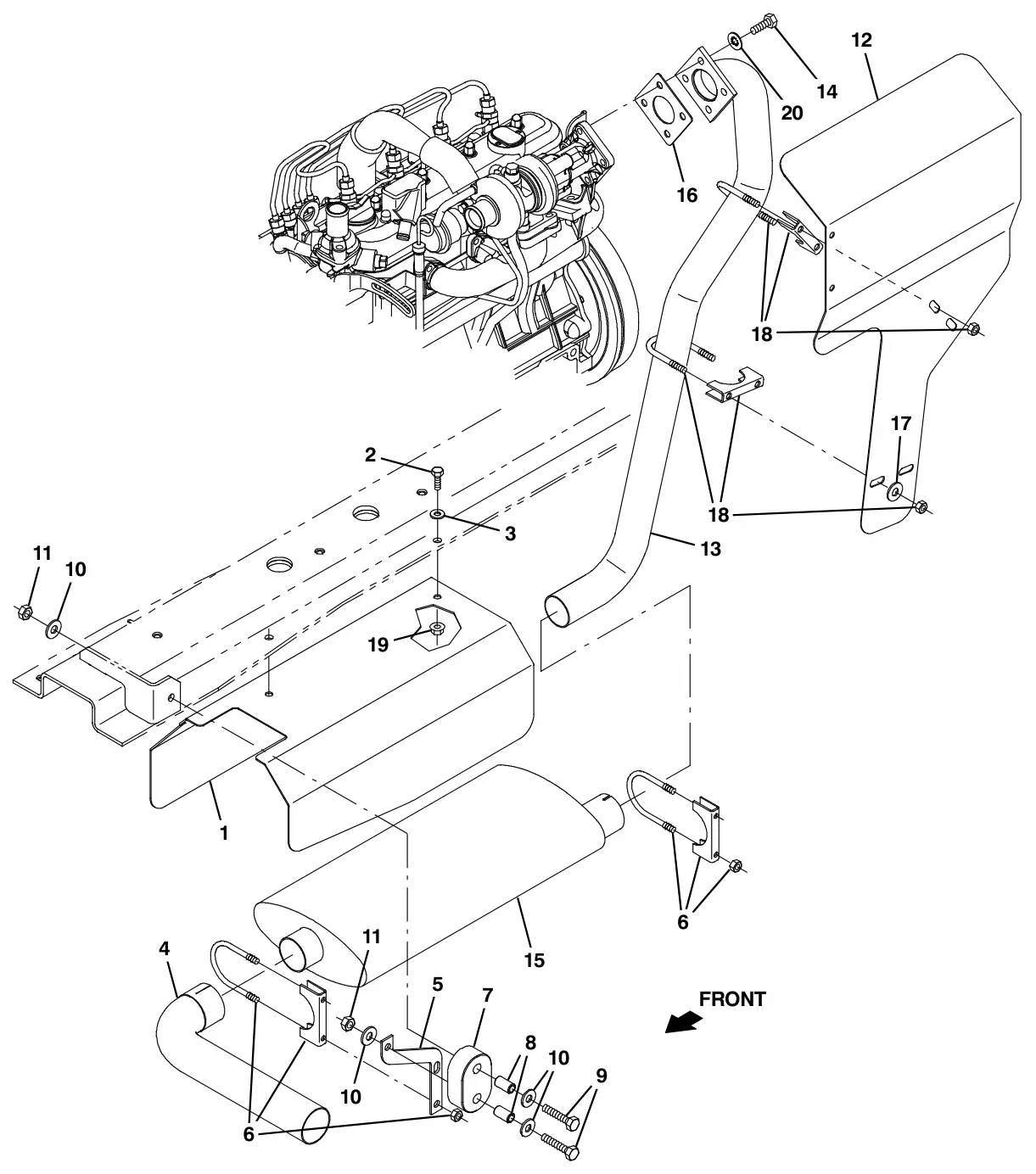 Tennant M30 Diesel engine muffler group, diesel drawing, manual page 42