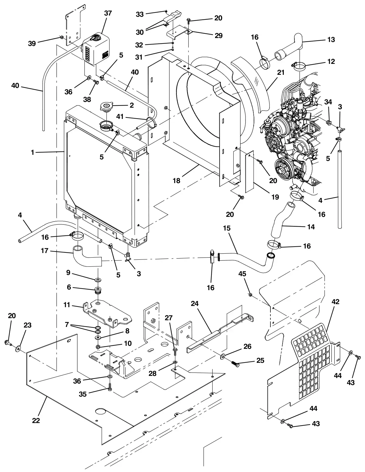 Tennant M30 Diesel engine radiator group, diesel (000000- 001249) drawing, manual page 44