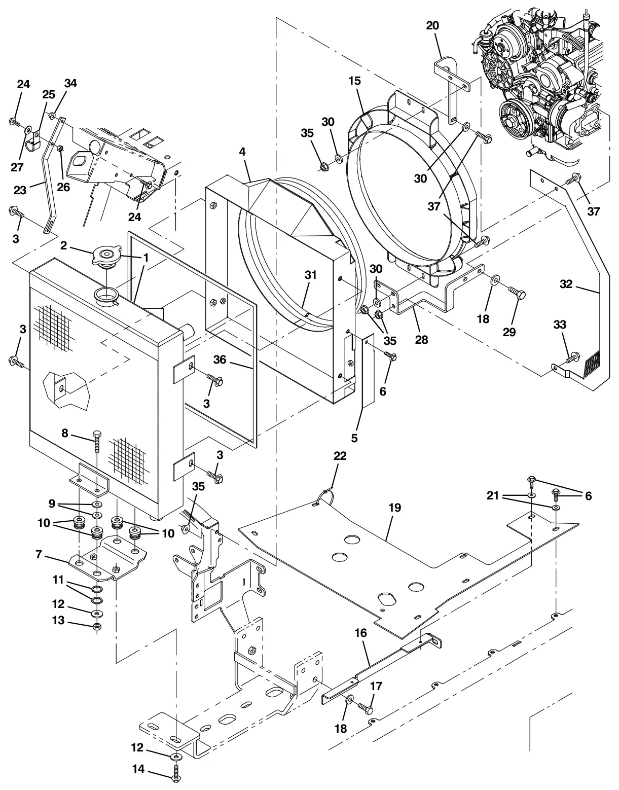 Tennant M30 Diesel engineradiatorgroup,diesel(004038-) drawing, manual page 48