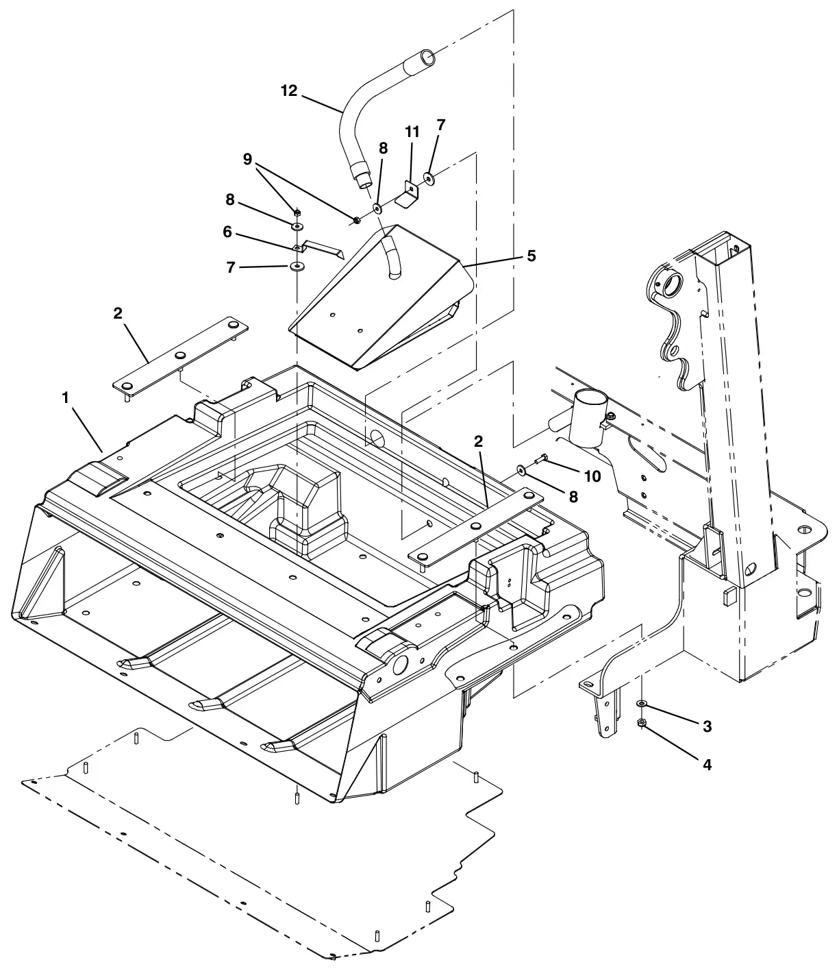 Tennant M30 Diesel hopper and debris screen group drawing, manual page 64