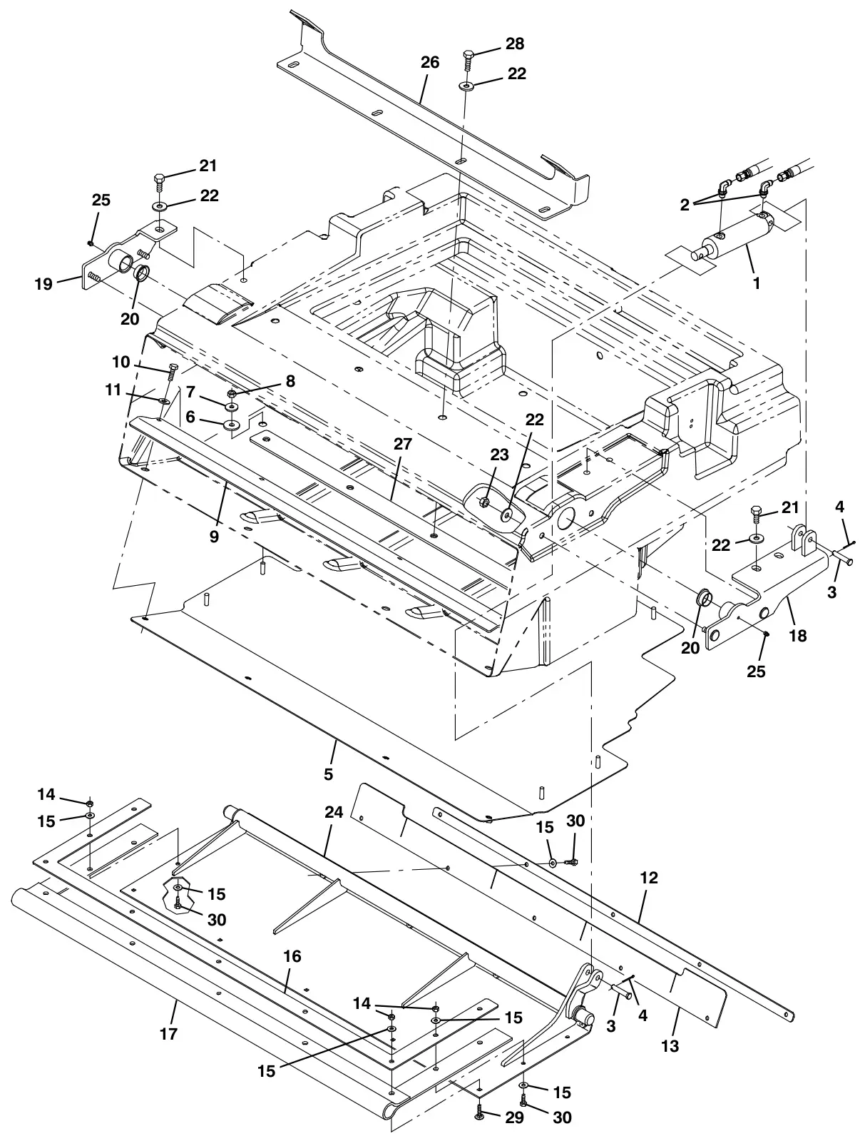 Tennant M30 Diesel hopper dump door group drawing, manual page 70