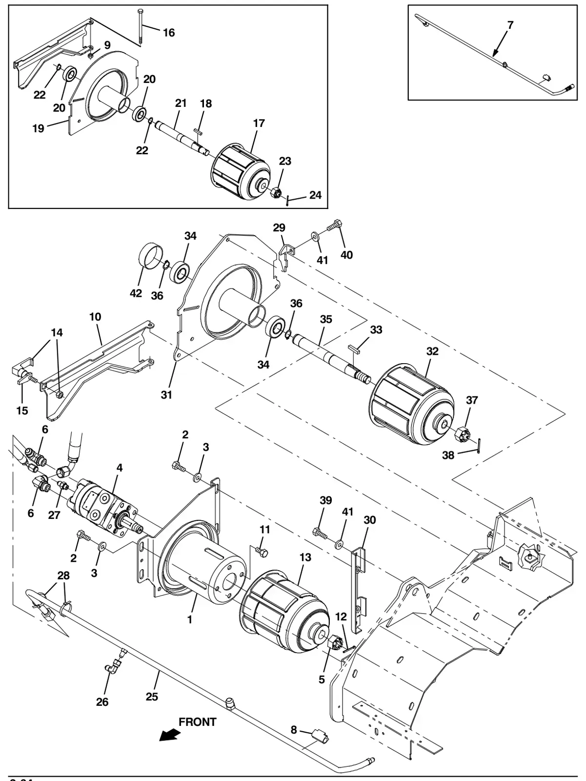 Tennant M30 Diesel brush drive group, right side drawing, manual page 74