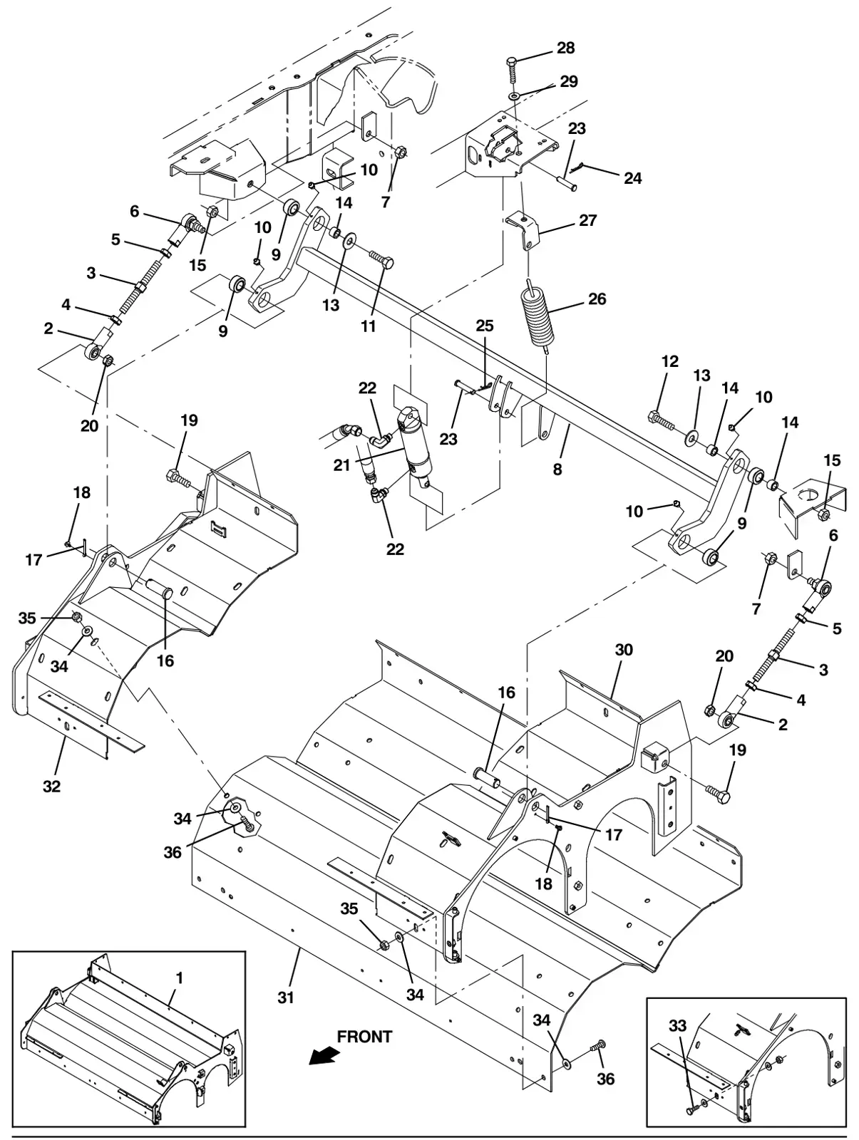 Tennant M30 Diesel brush head lift group drawing, manual page 76