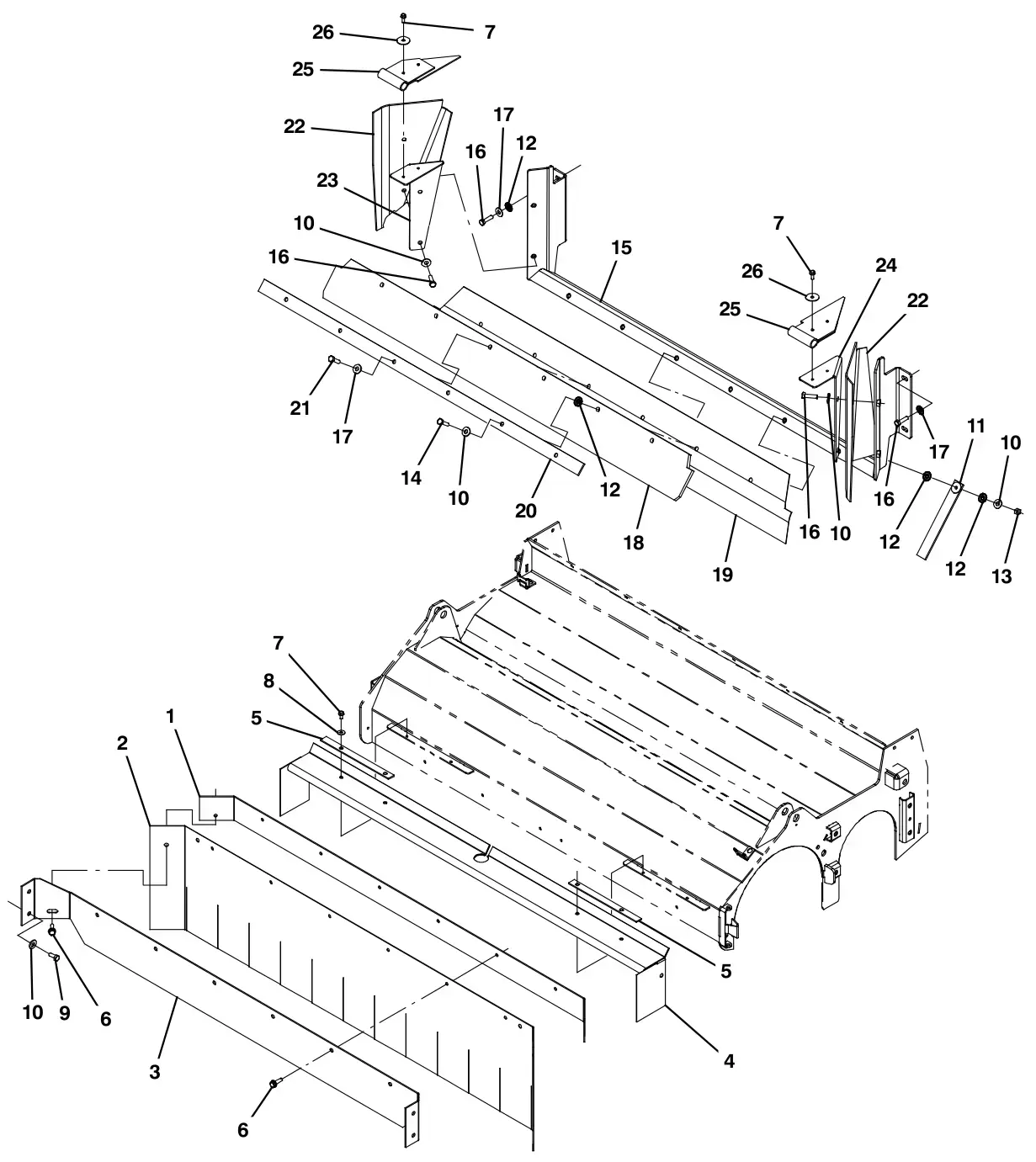 Tennant M30 Diesel brush head skirt group drawing, manual page 78