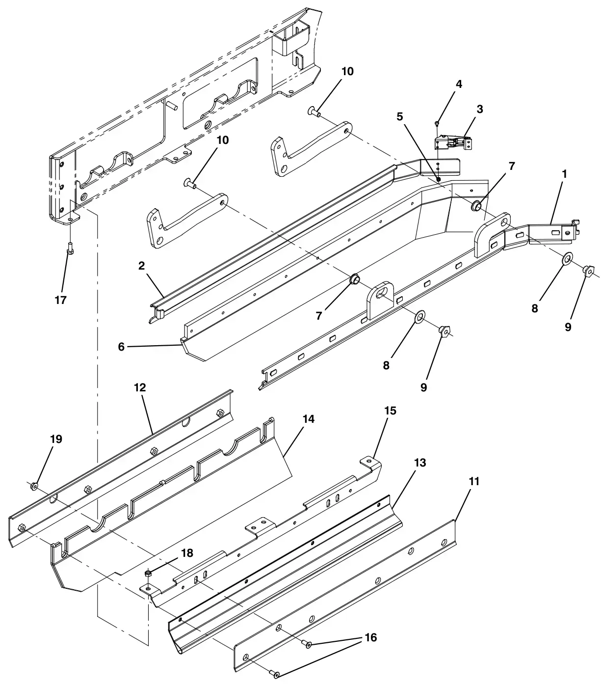 Tennant M30 Diesel squeegee group, right side drawing, manual page 86