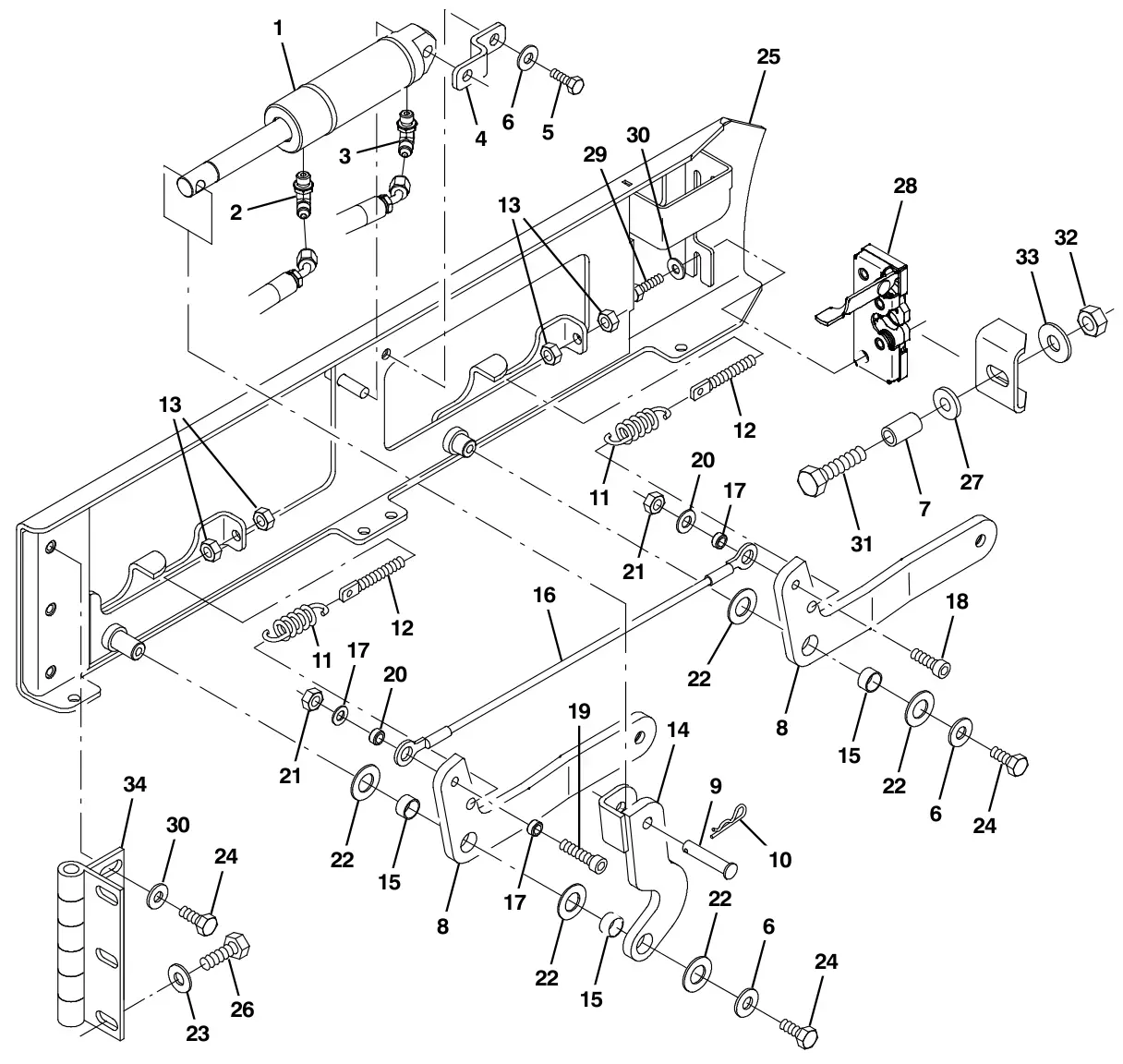 Tennant M30 Diesel squeegee lift group, right side drawing, manual page 88