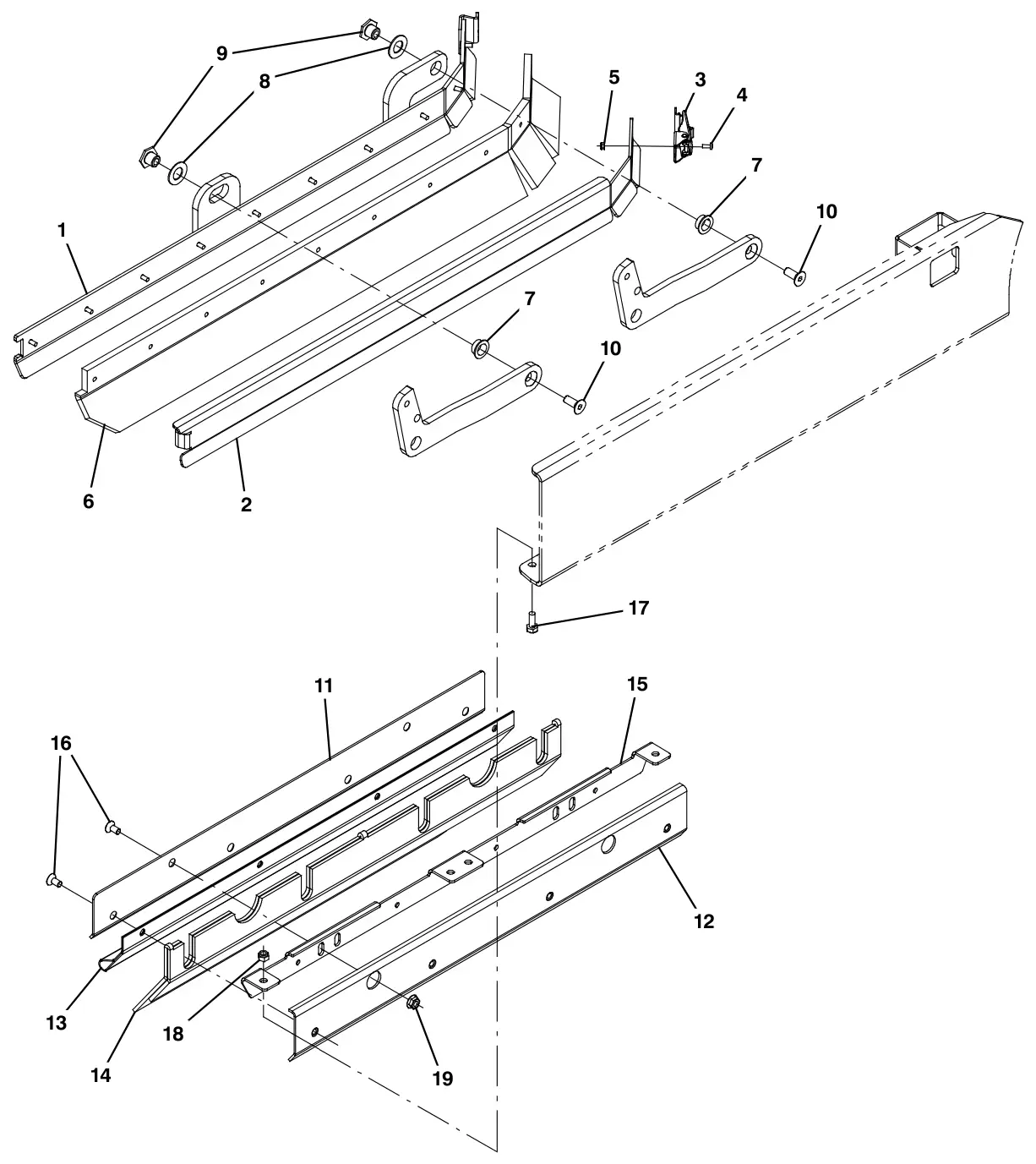 Tennant M30 Diesel squeegee group, left side drawing, manual page 90
