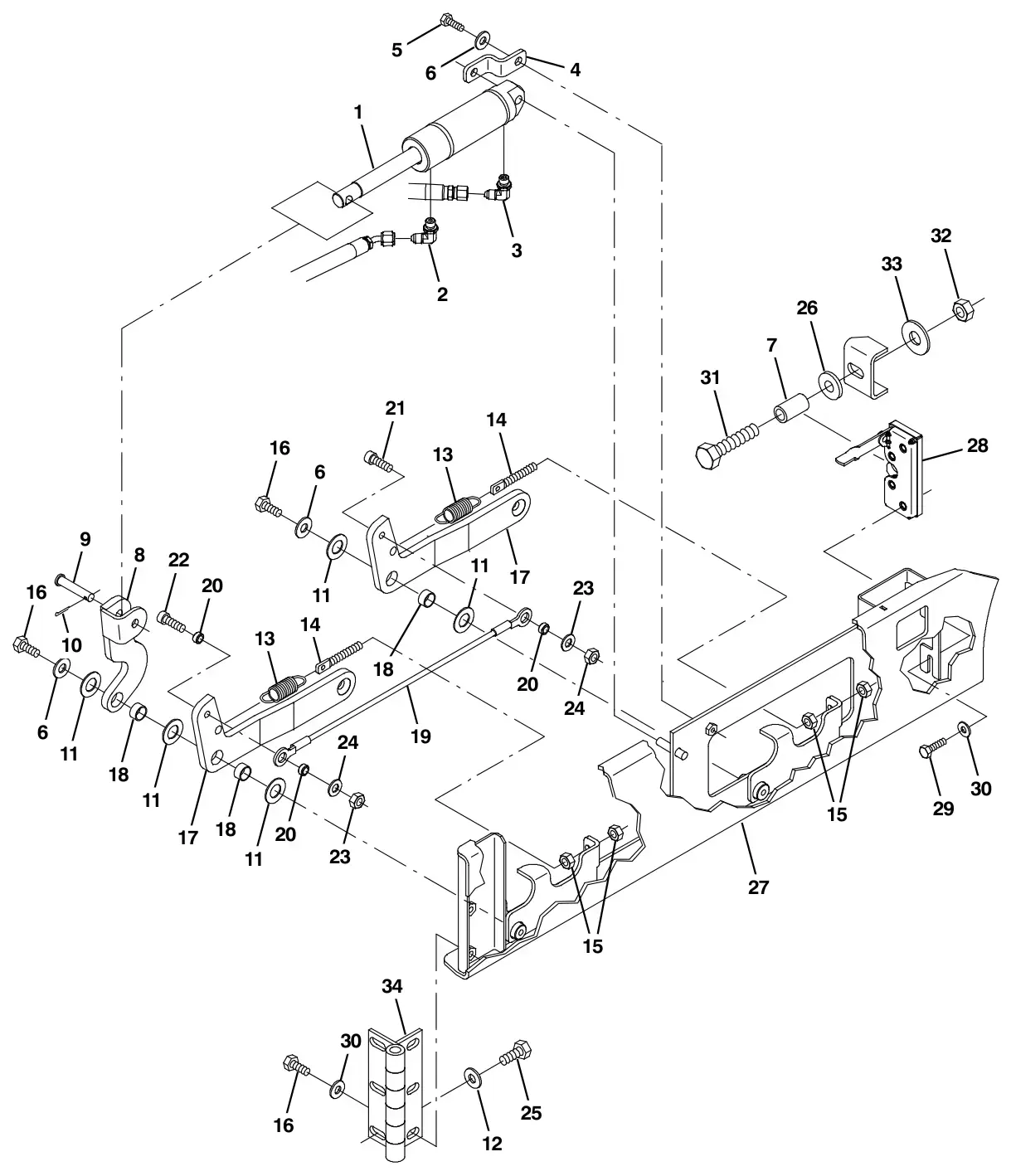 Tennant M30 Diesel squeegee lift group, left side drawing, manual page 92