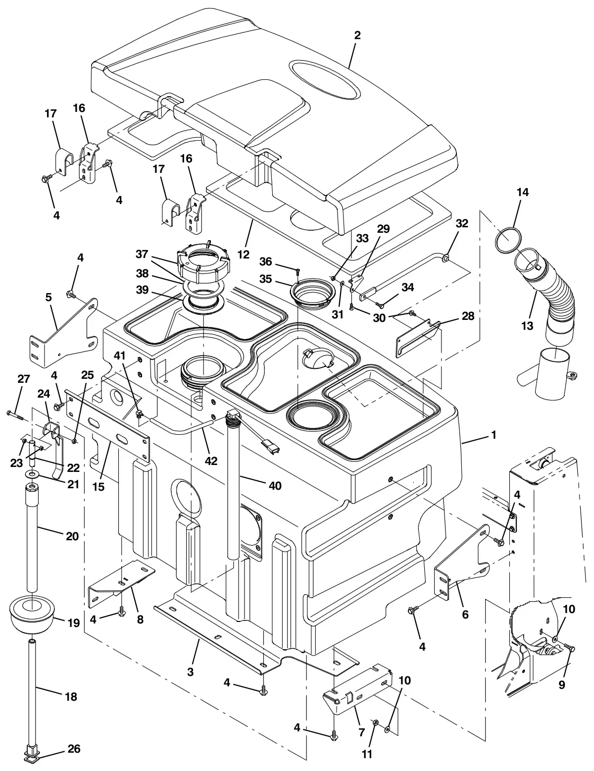 Tennant M30 Diesel recoverytankgroup drawing, manual page 102
