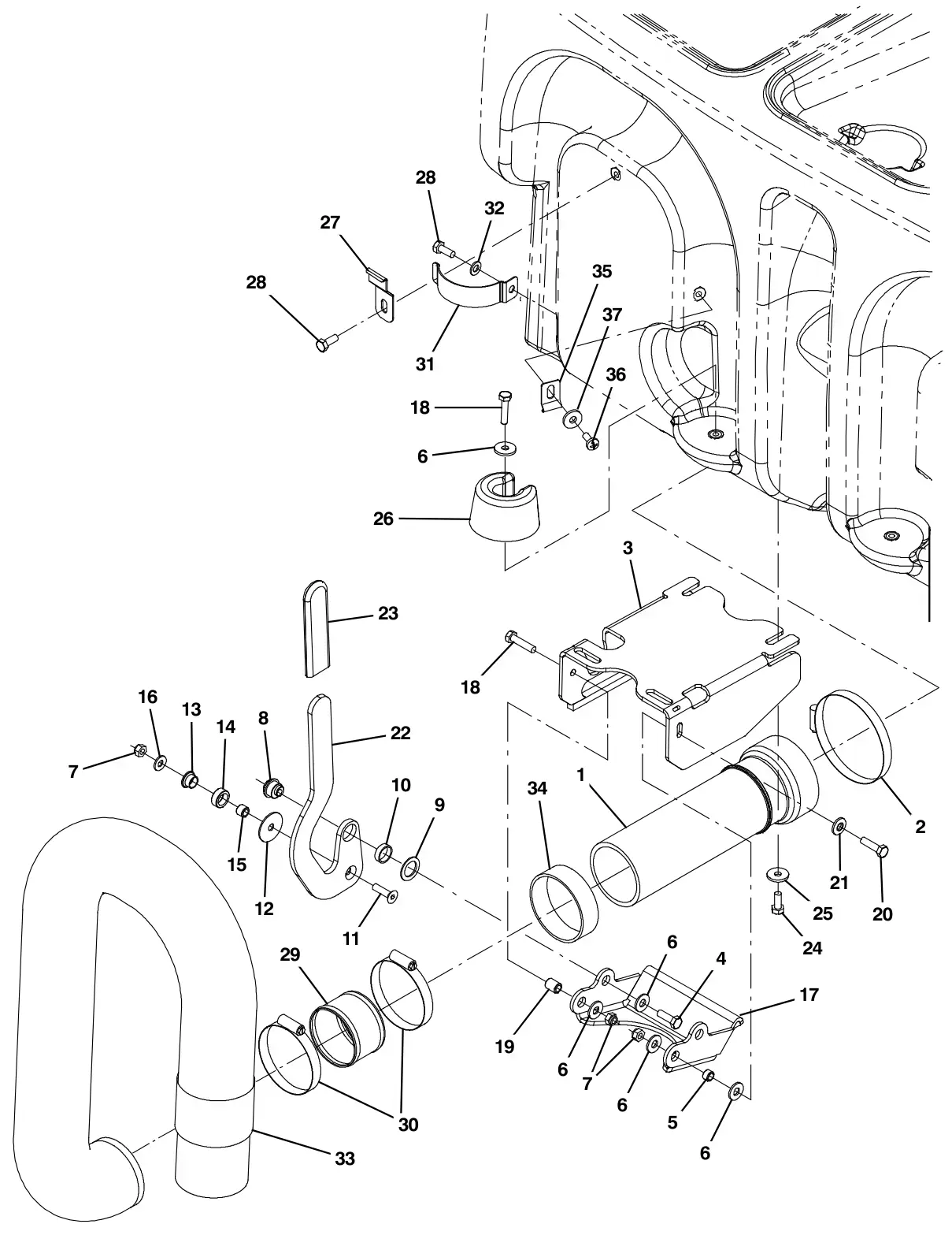 Tennant M30 Diesel recovery tank drain group drawing, manual page 104
