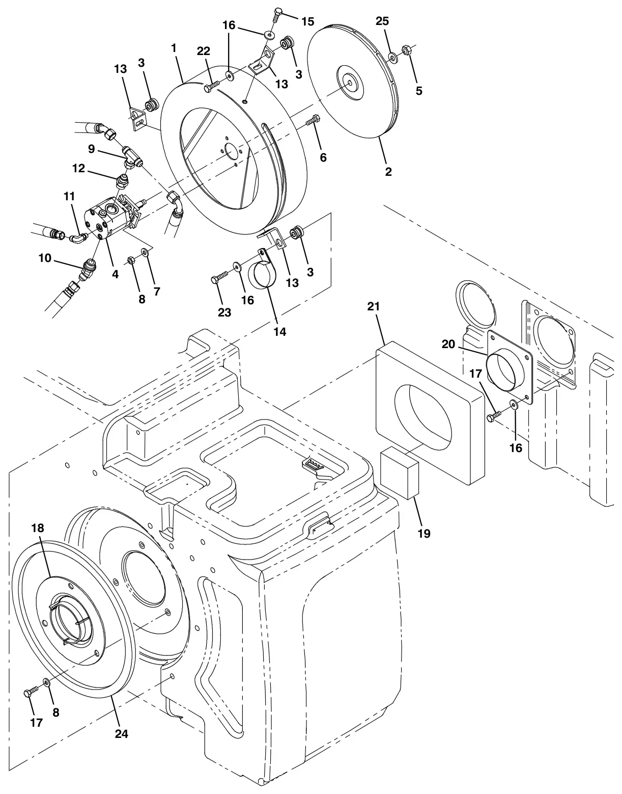 Tennant M30 Diesel vacuumfangroup,scrubbing(004455-) drawing, manual page 108