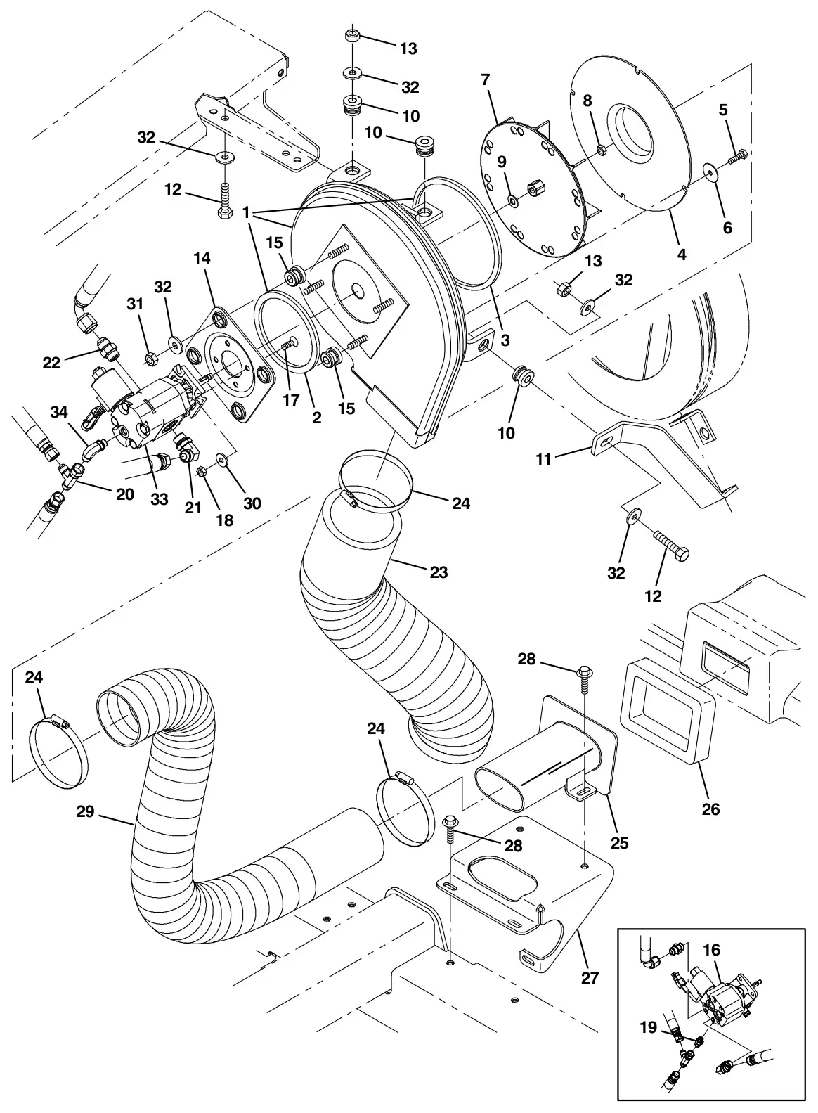Tennant M30 Diesel vacuum fan group, sweeping drawing, manual page 110