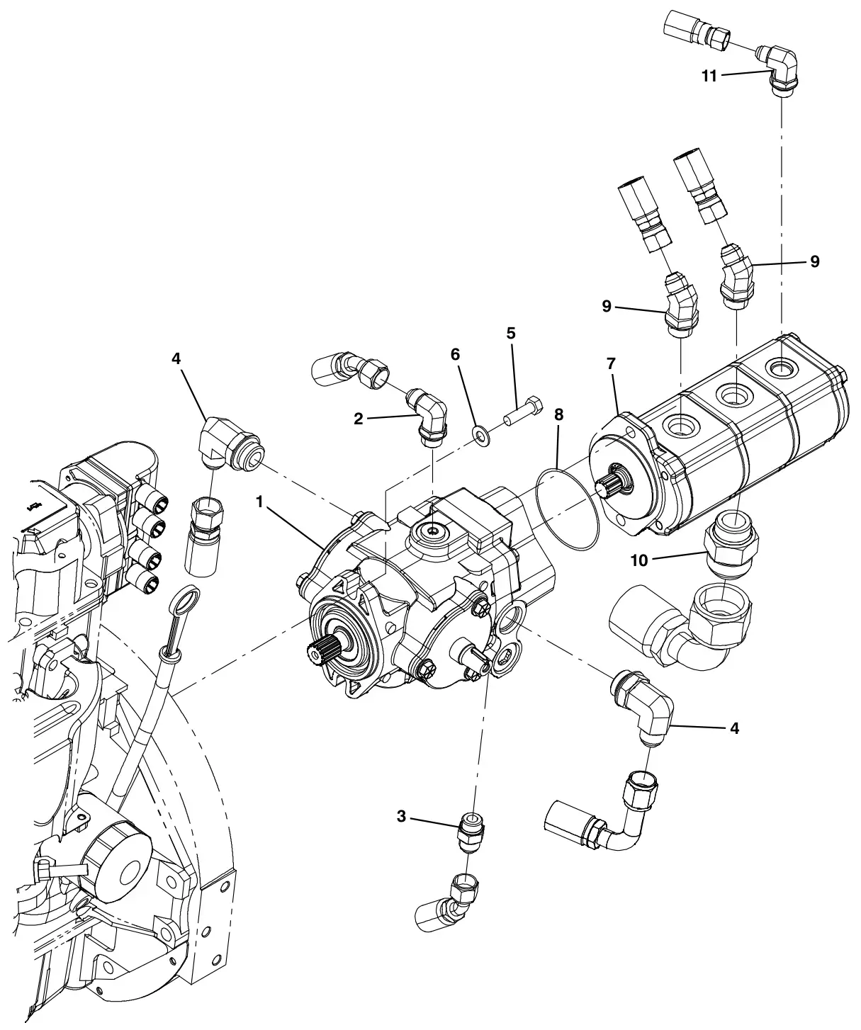 Tennant M30 Diesel hydraulic pumps group drawing, manual page 126