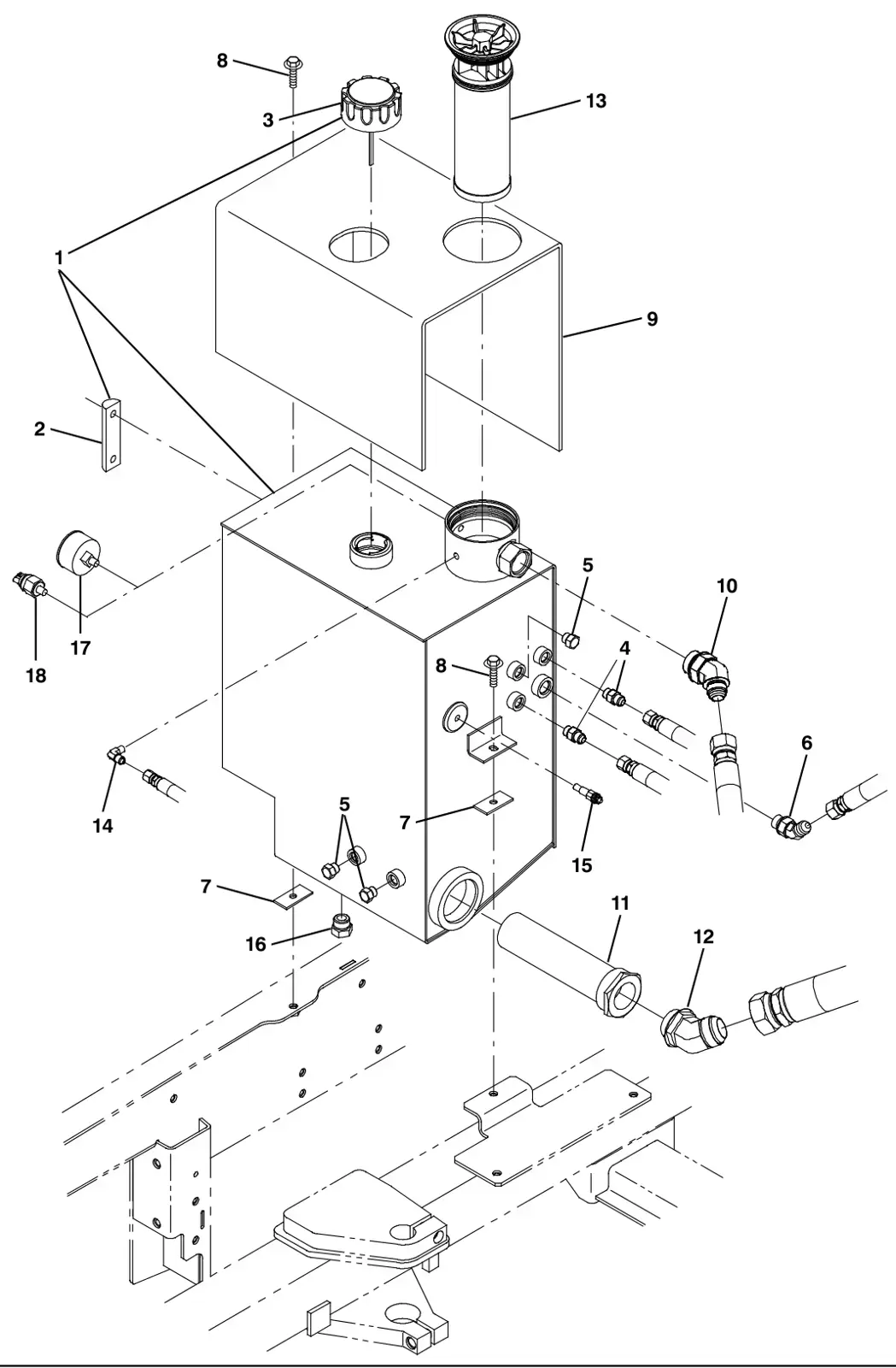 Tennant M30 Diesel hydraulic reservoir group drawing, manual page 130
