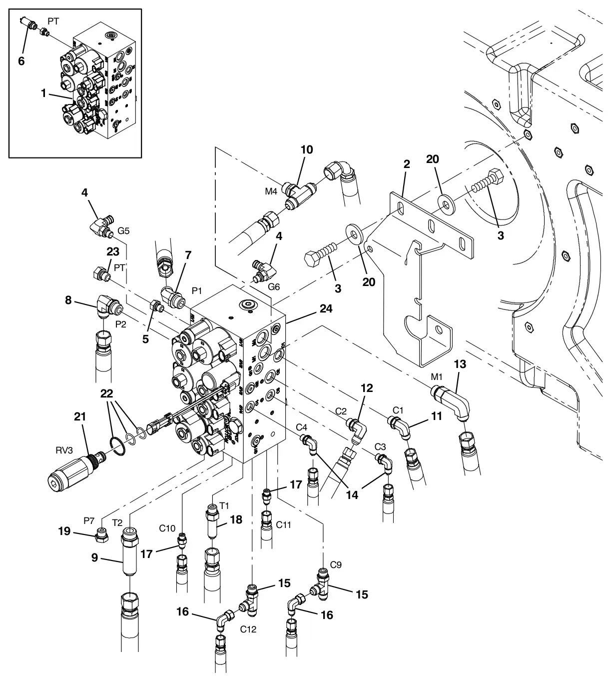 Tennant M30 Diesel hydraulic valve group drawing, manual page 132
