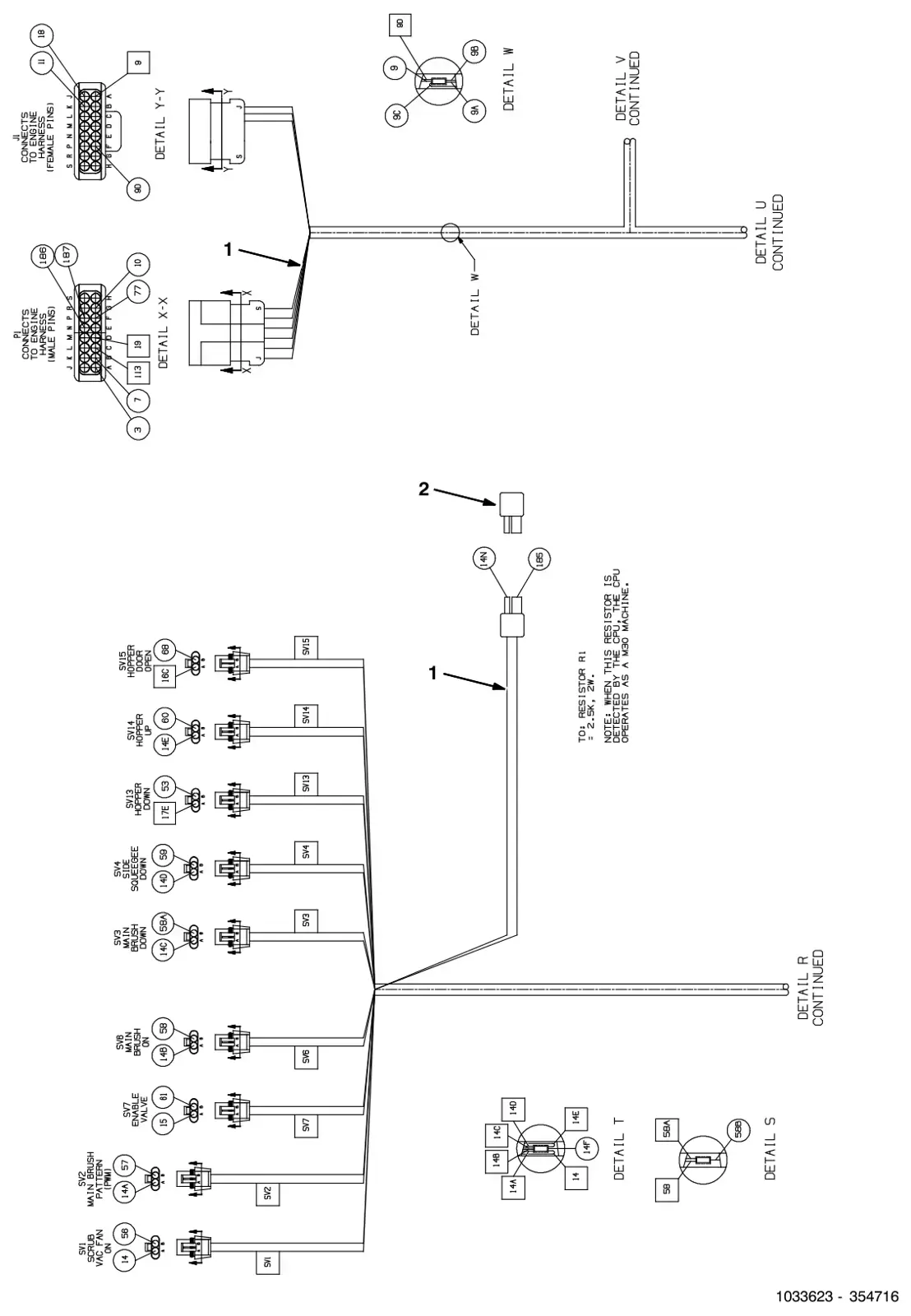 Tennant M30 Diesel electrical wire harness group, main drawing, manual page 158