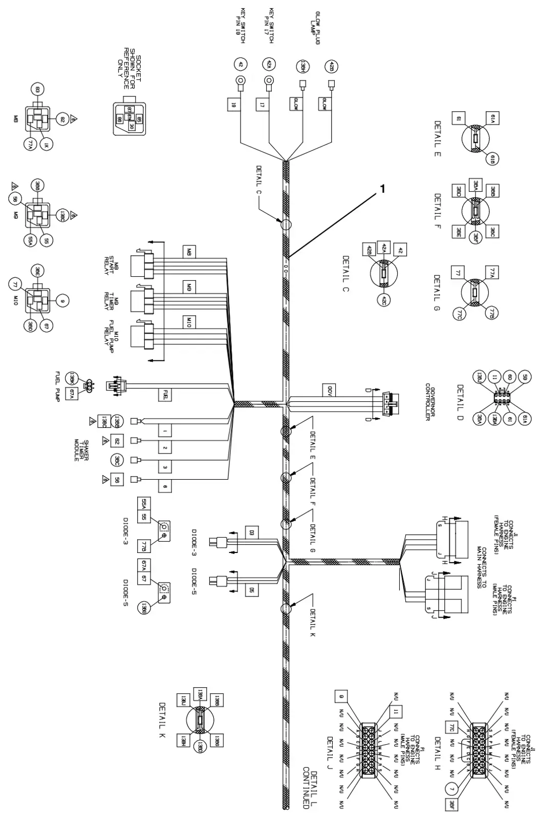 Tennant M30 Diesel electrical wire harnesses group, diesel engine drawing, manual page 168