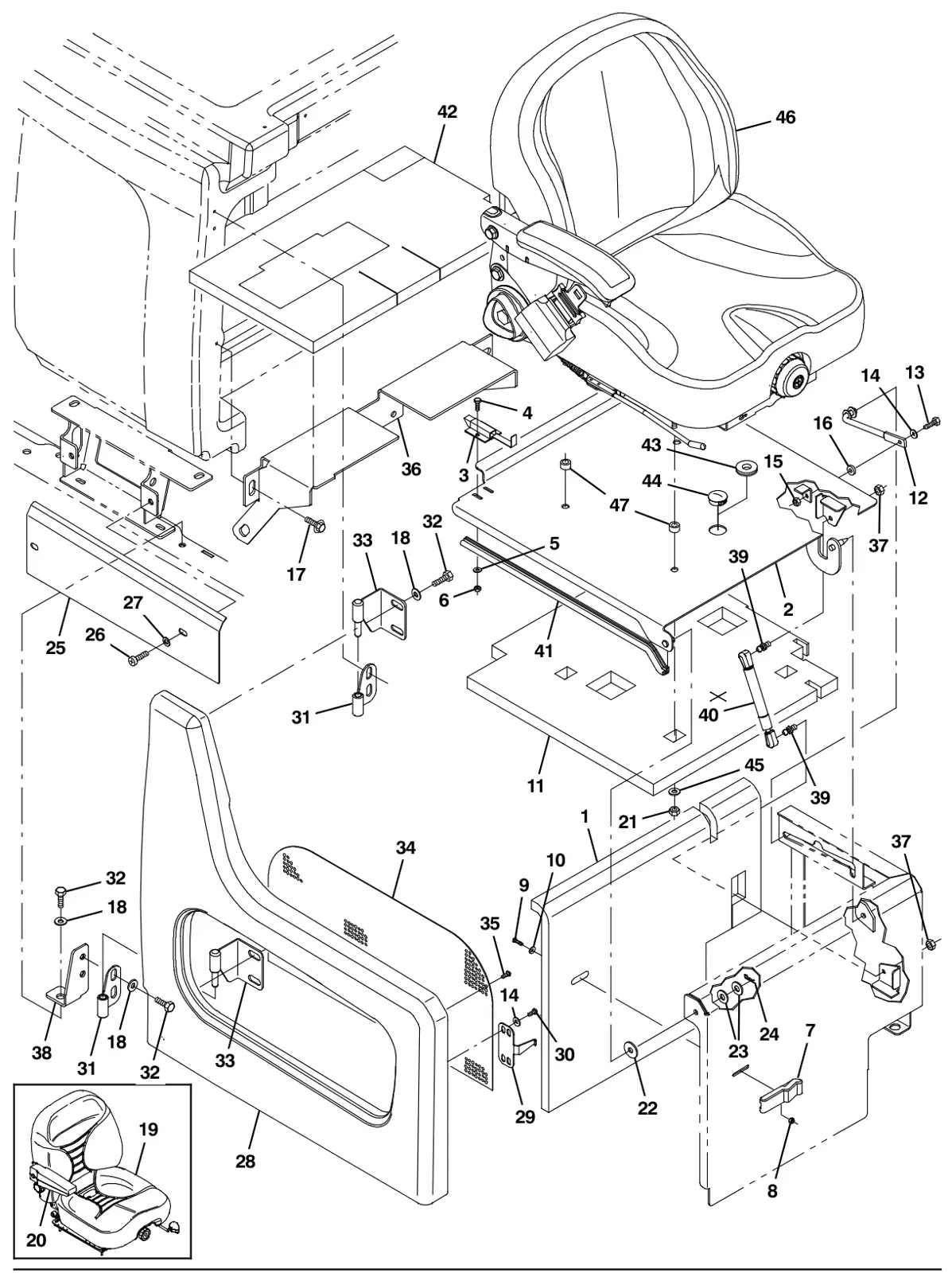 Tennant M30 Diesel seatgroup drawing, manual page 24
