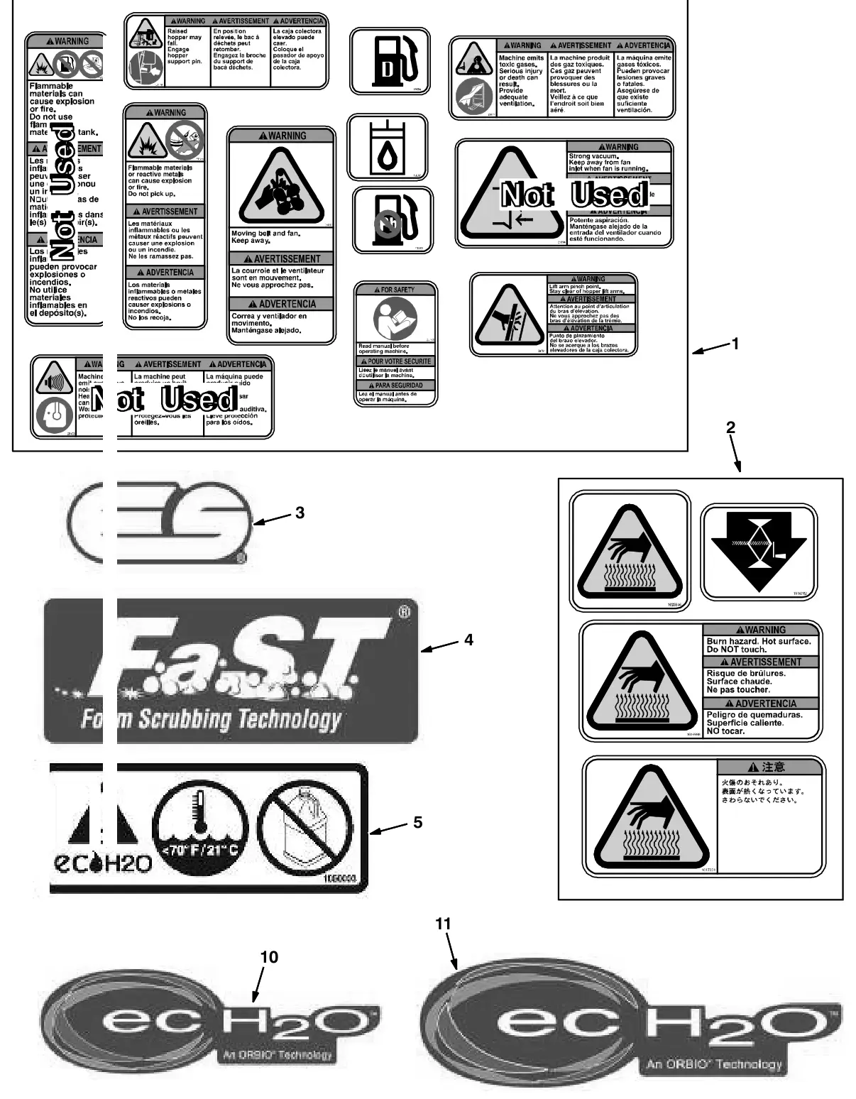 Tennant M30 Diesel labelgroup drawing, manual page 170
