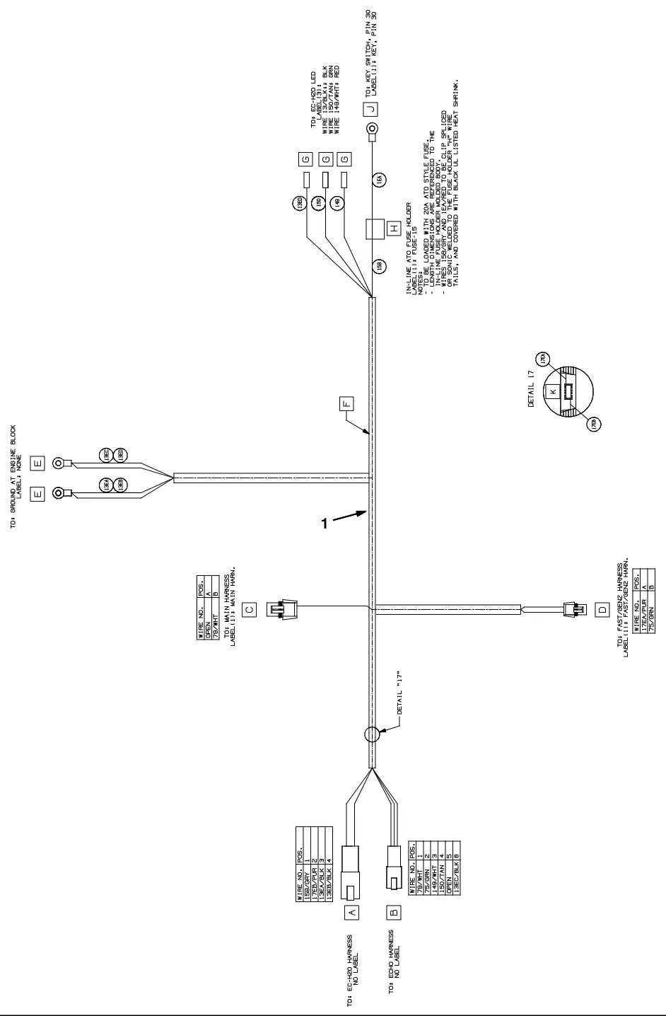 Tennant M30 Diesel ec- h20 wire harnesses group, drawing 1, manual page 3-34