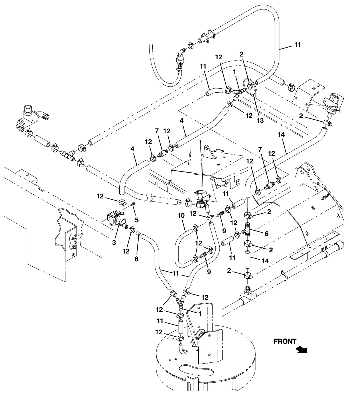 Tennant M30 Diesel ec- h20 solution supply group with side brush (option) drawing, manual page 3-32