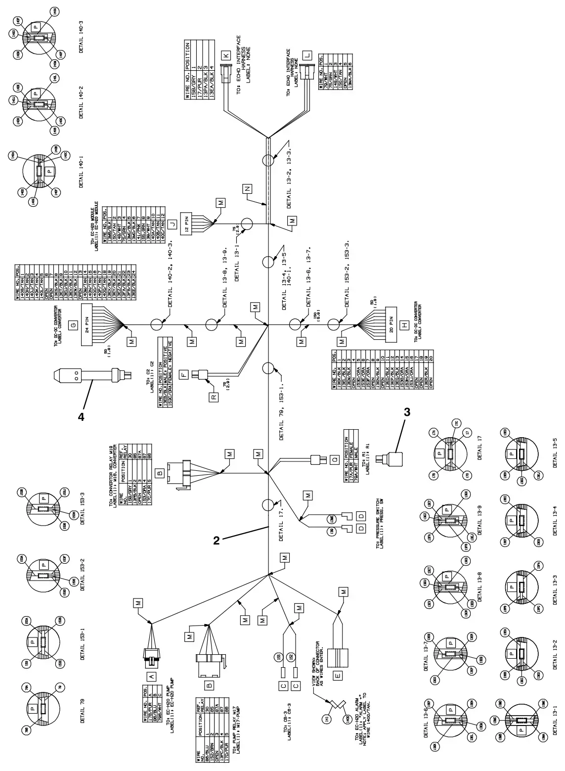 Tennant M30 Diesel ec- h20 wire harnesses group (option) drawing, manual page 3-35