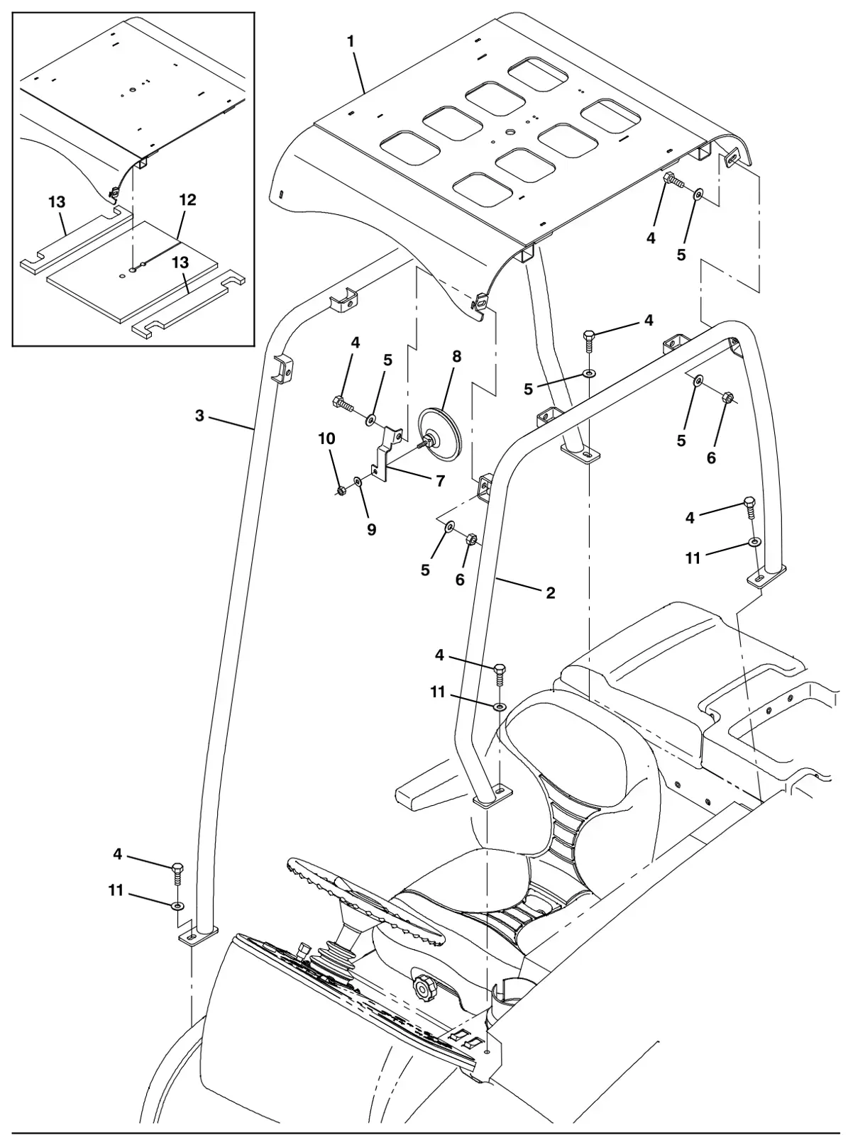 Tennant M30 Diesel overhead guard kit (option) drawing, manual page 3-44