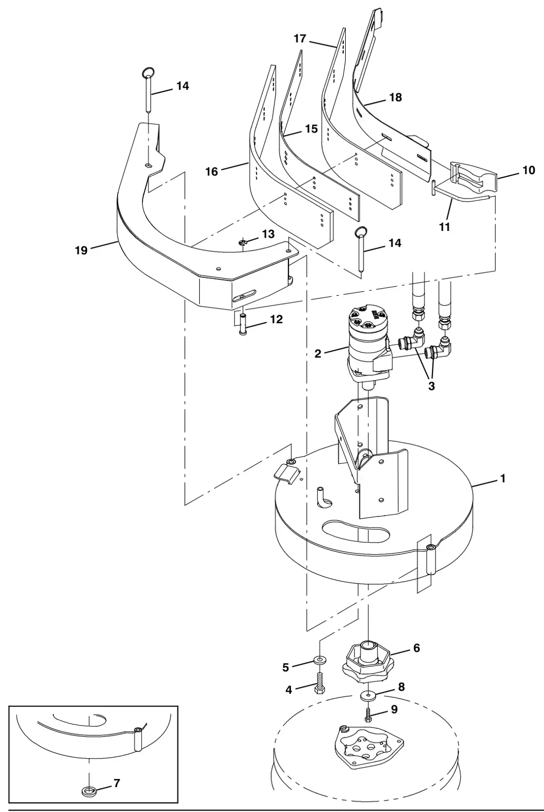 Tennant M30 Diesel side brush motor group (001279-) (option) drawing, manual page 3-8