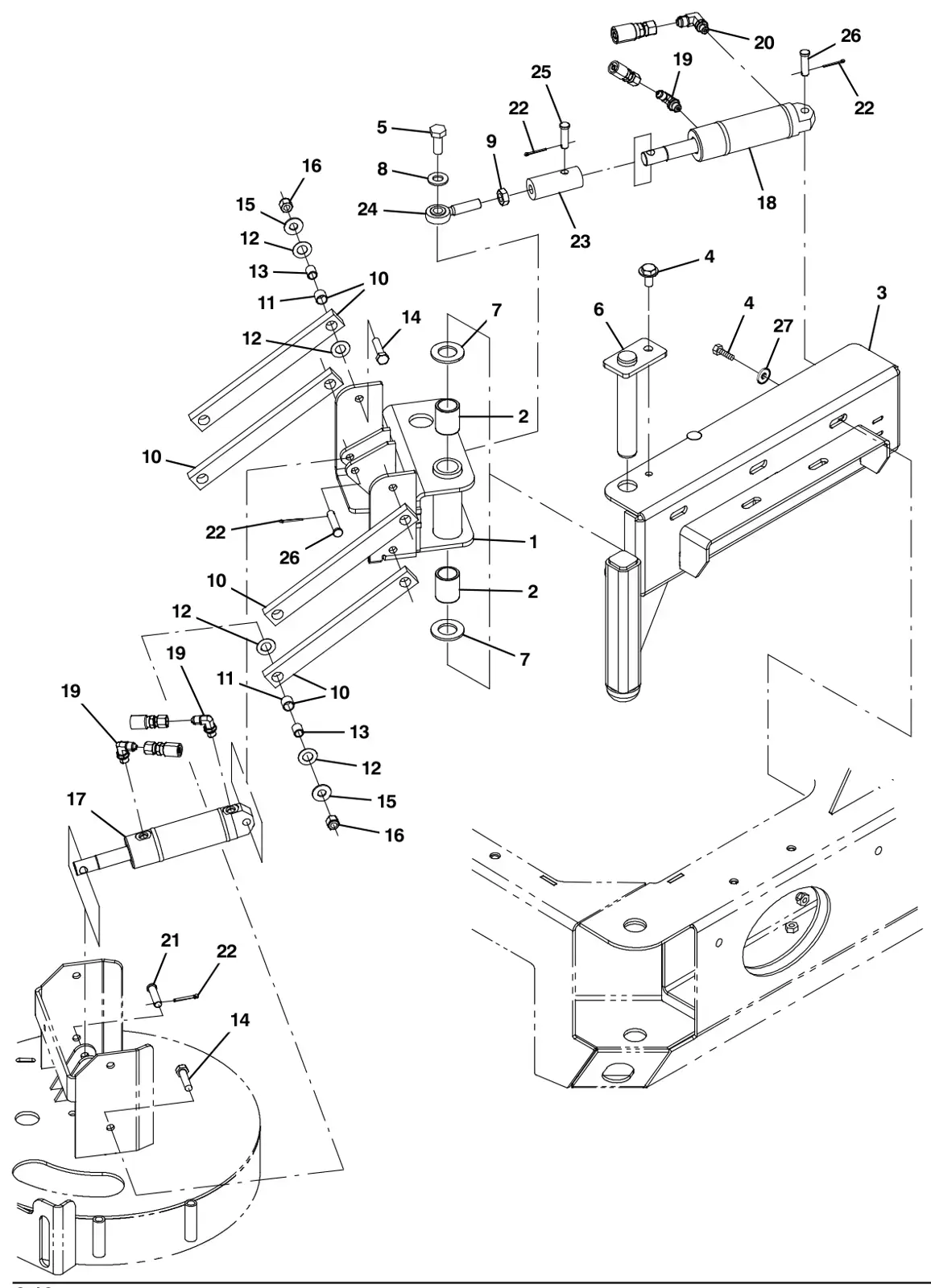 Tennant M30 Diesel side brush lift group (option) drawing, manual page 3-10