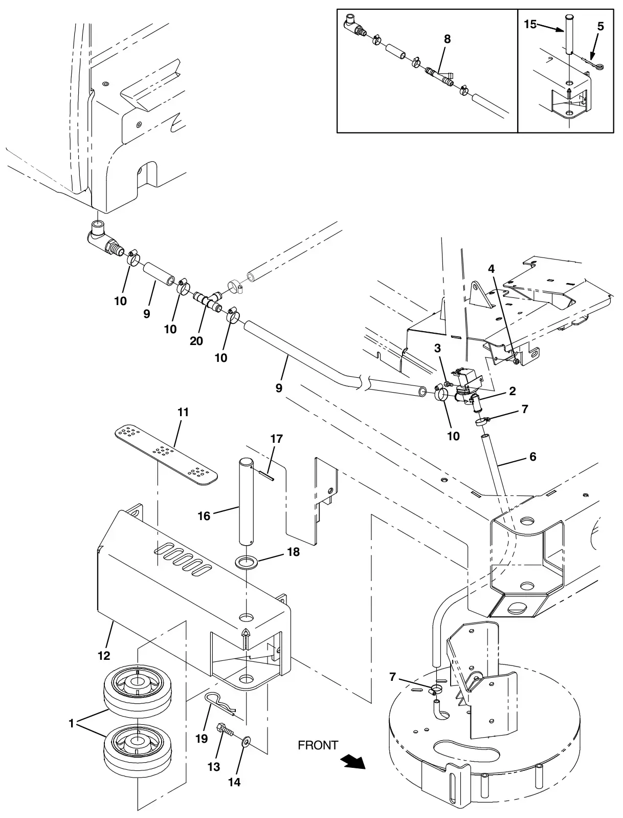 Tennant M30 Diesel side brush solution control group (option) drawing, manual page 3-12