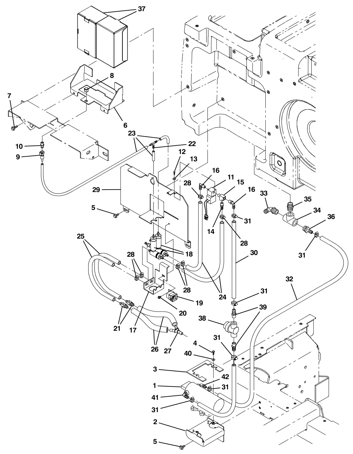 Tennant M30 Diesel fast pumps and detergent group (option) drawing, manual page 3-18
